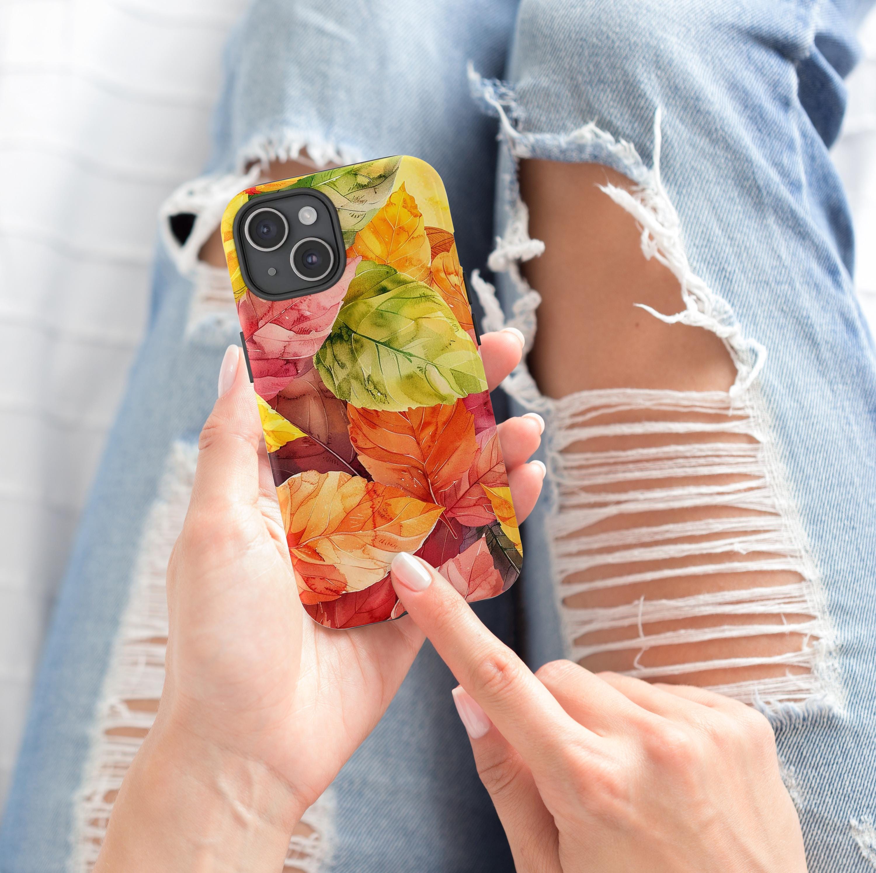 Watercolor Fall Leaves Phone Case Autumn Cover Phone Case for iPhone 16 15 14 13 Pro Max Plus/Samsung S25, Best Fall Gift, Magsafe, 410.1