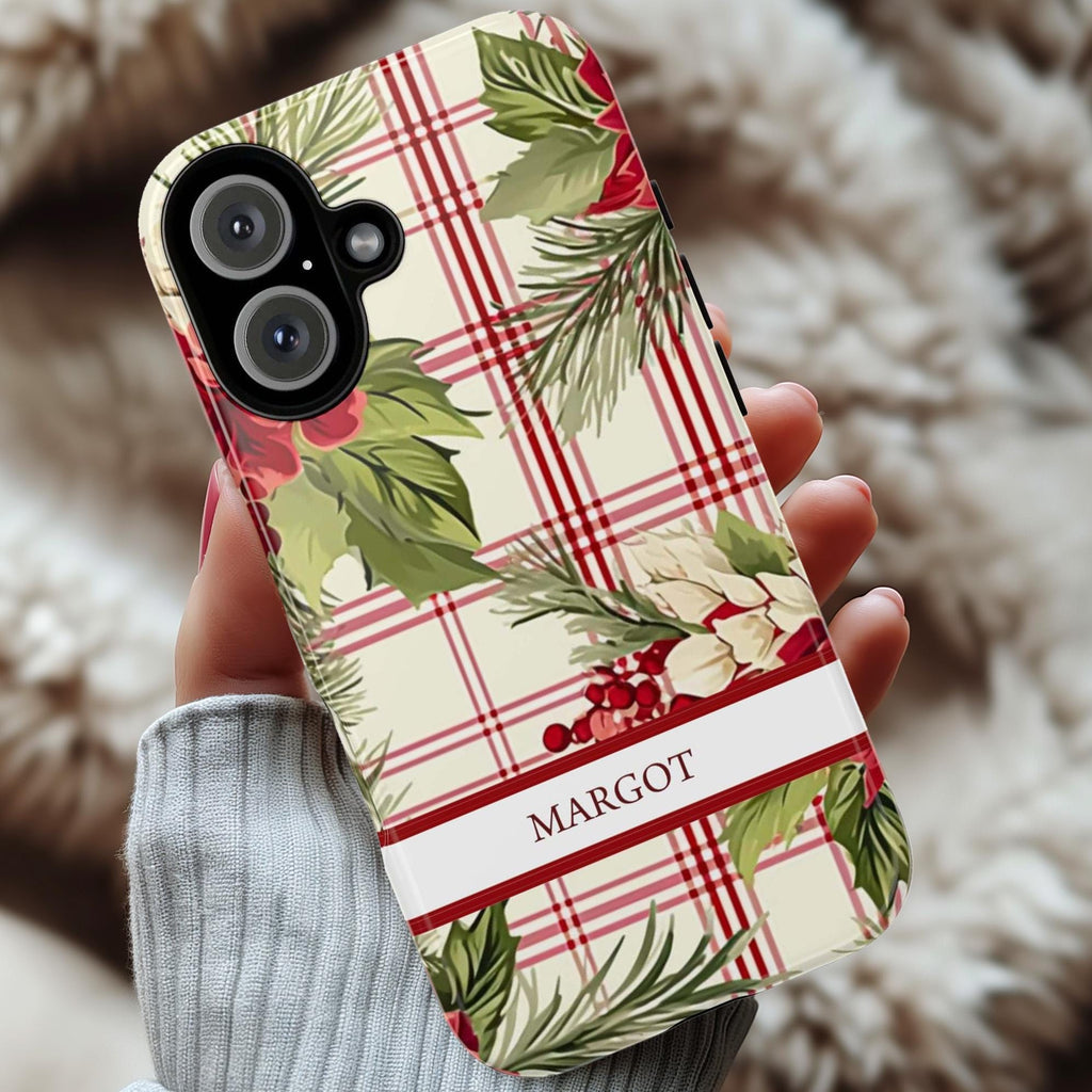Personalized iPhone Case Holiday Holly Phone Case, Custom Xmas Phone Cover for iPhone 15 14 13 12 11 XR Pro Max Plus/Samsung Galaxy, 106.3