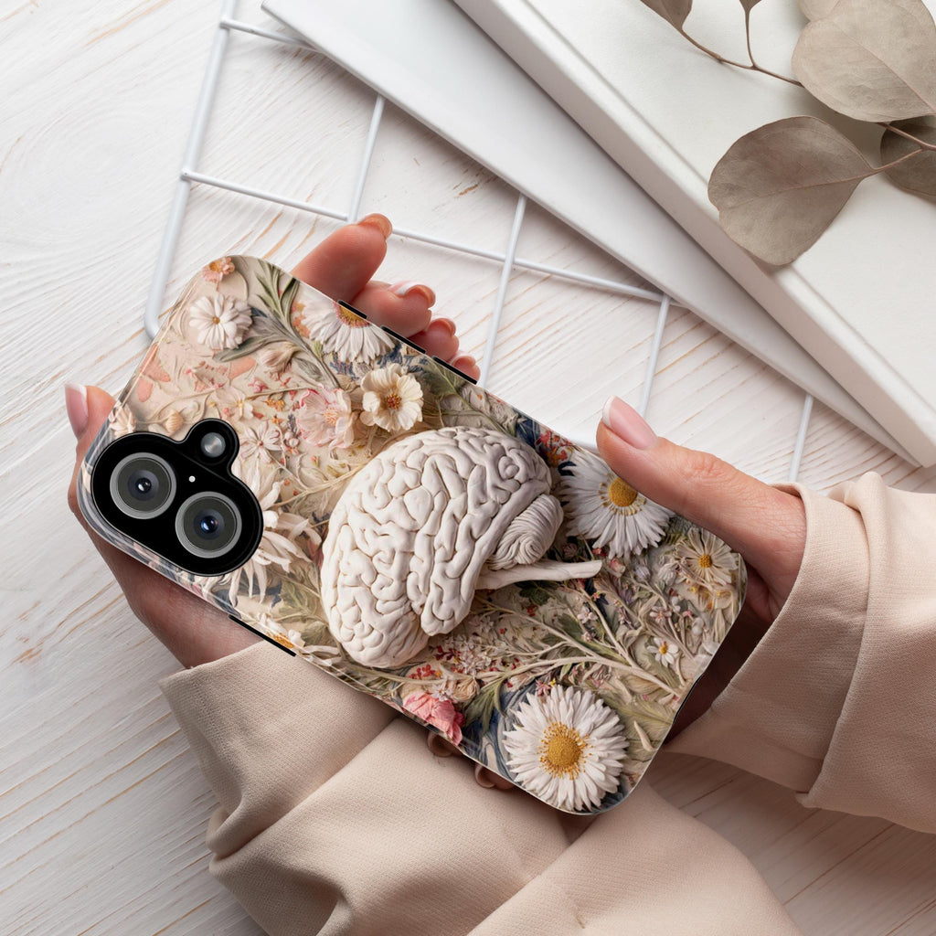 Pastel Anatomical Brain Phone Case with Meadow Florals | Soft Botanical Science Art Case for iPhone 17 16 Tough or Magsafe, Samsung, 430.3