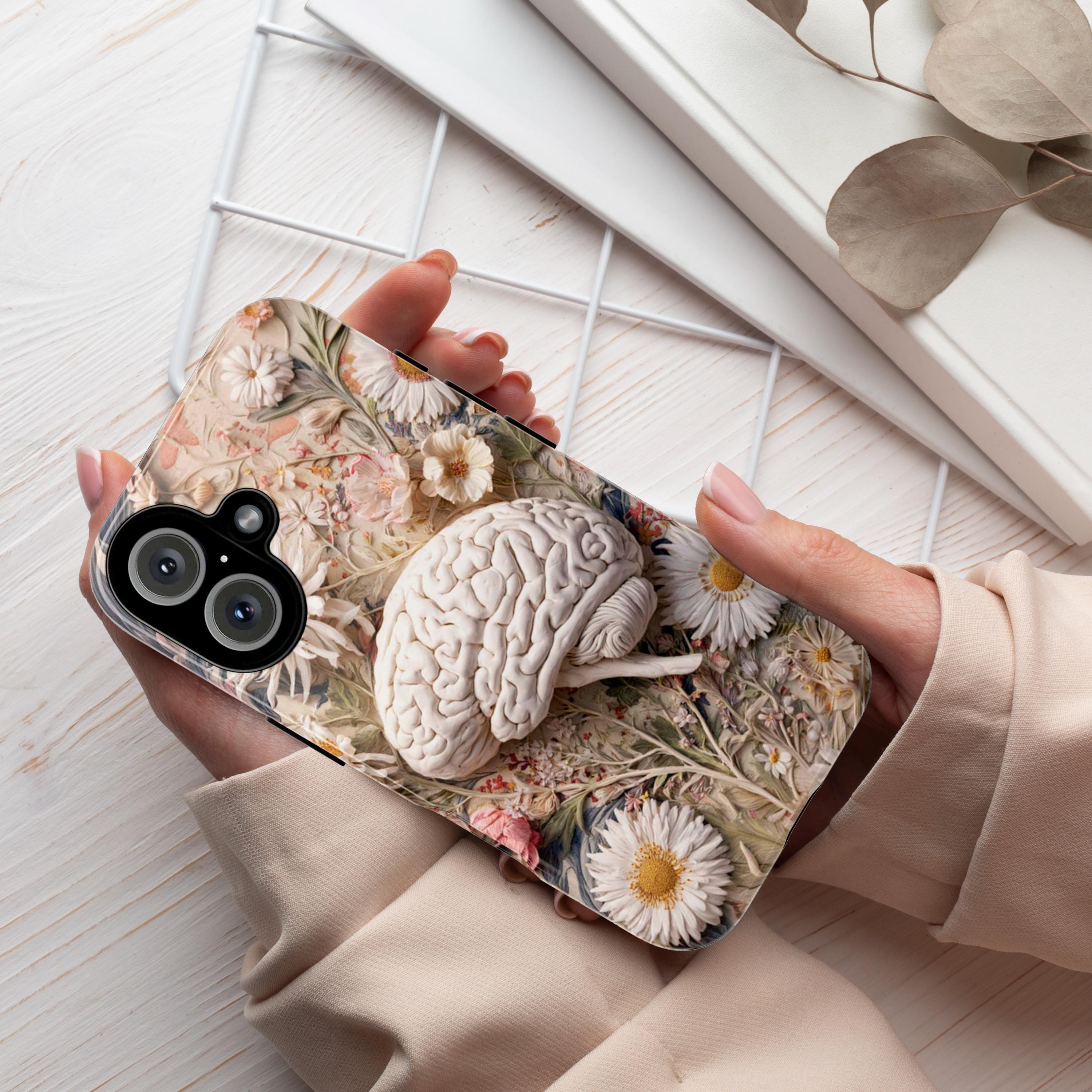 Pastel Anatomical Brain Phone Case with Meadow Florals | Soft Botanical Science Art Case for iPhone 17 16 Tough or Magsafe, Samsung, 430.3