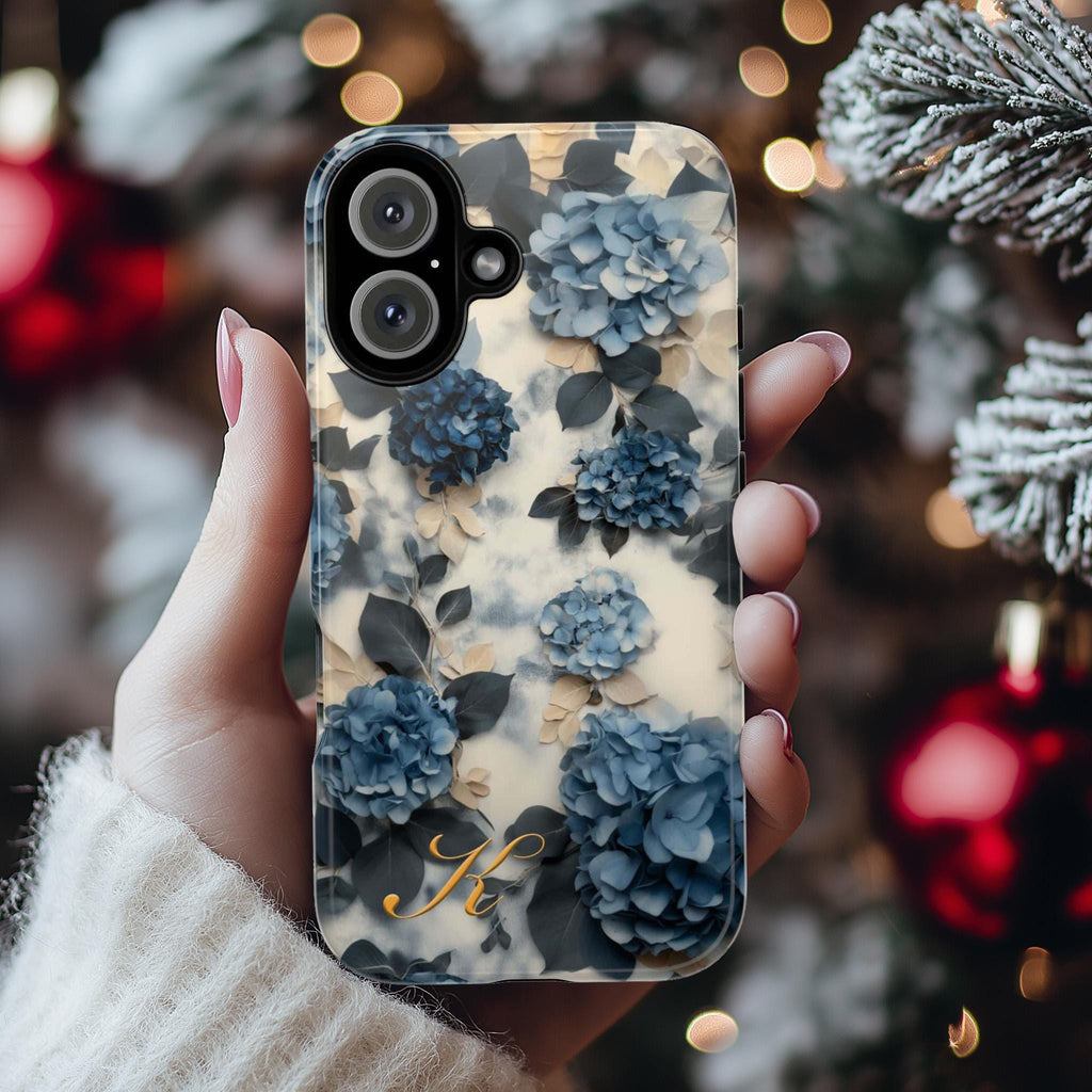 Blue Hydrangea Floral Phone Case Personalized Phone Cover fit for iPhone 16 Magsafe 15 14 13 12 Pro Max Plus, Samsung S25 Ultra, 428.2