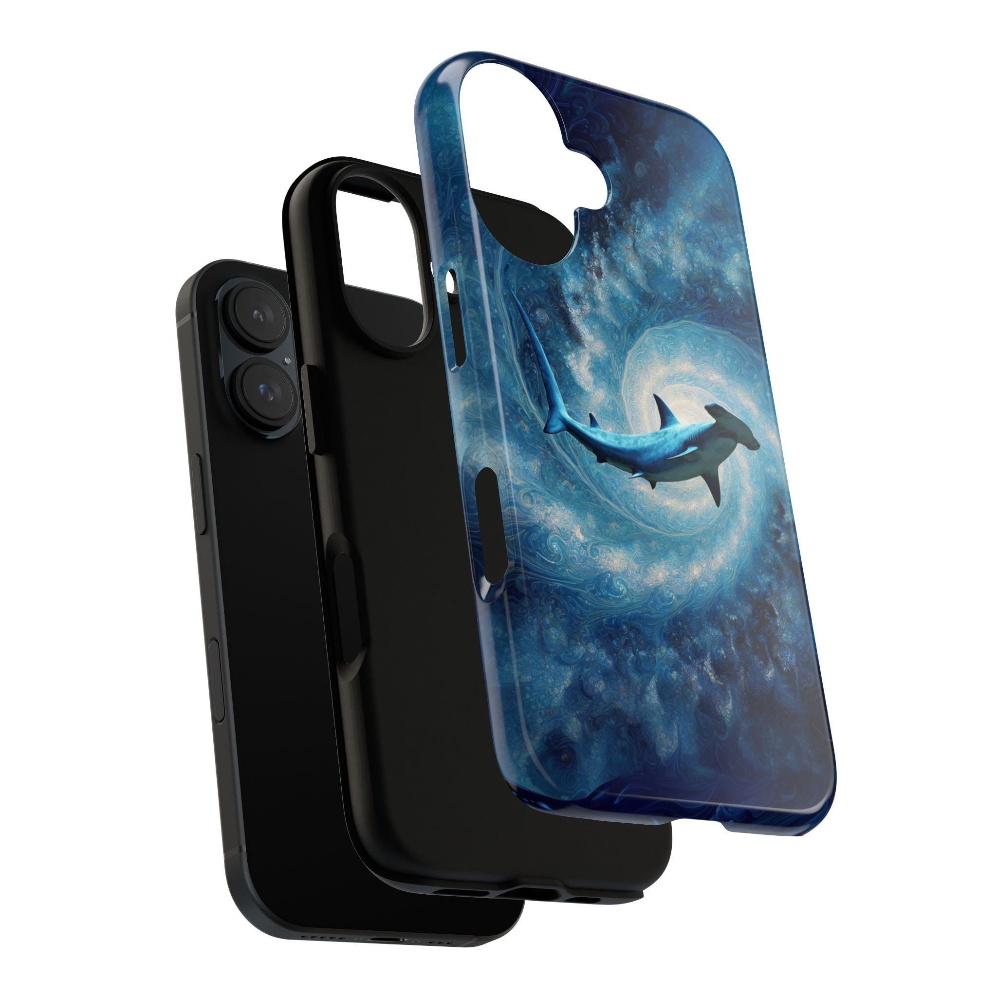 Ocean Inspired Phone Case with Shark Design, Blue Aesthetic Protective Cover, Unique Marine Life Gift for iPhone and Android Models, 466.11