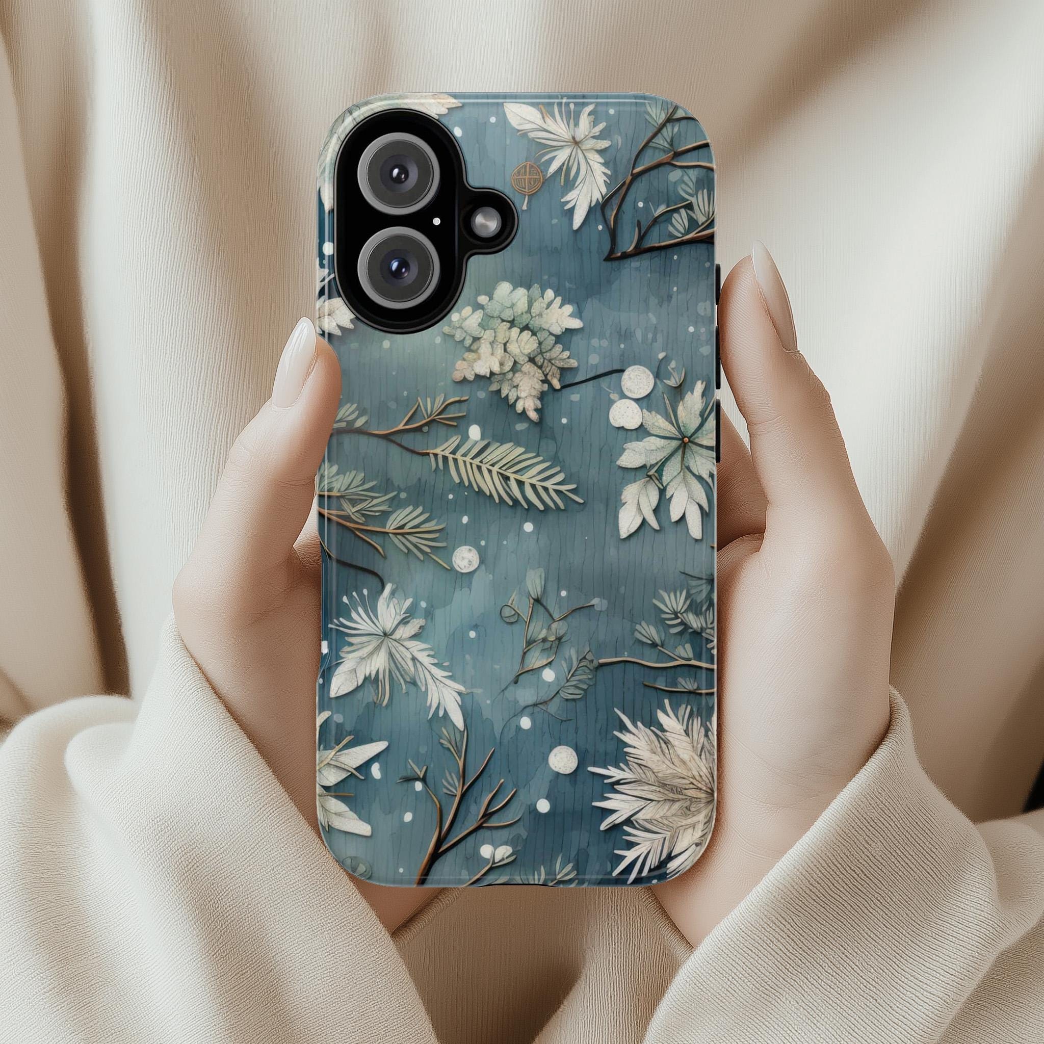 Winter Snowy Xmas iPhone Case, Holiday Winter Christmas Pattern Phone Cover for iPhone 15 14 13 12 11 8 Pro Max Plus, Galaxy S25, 411.11