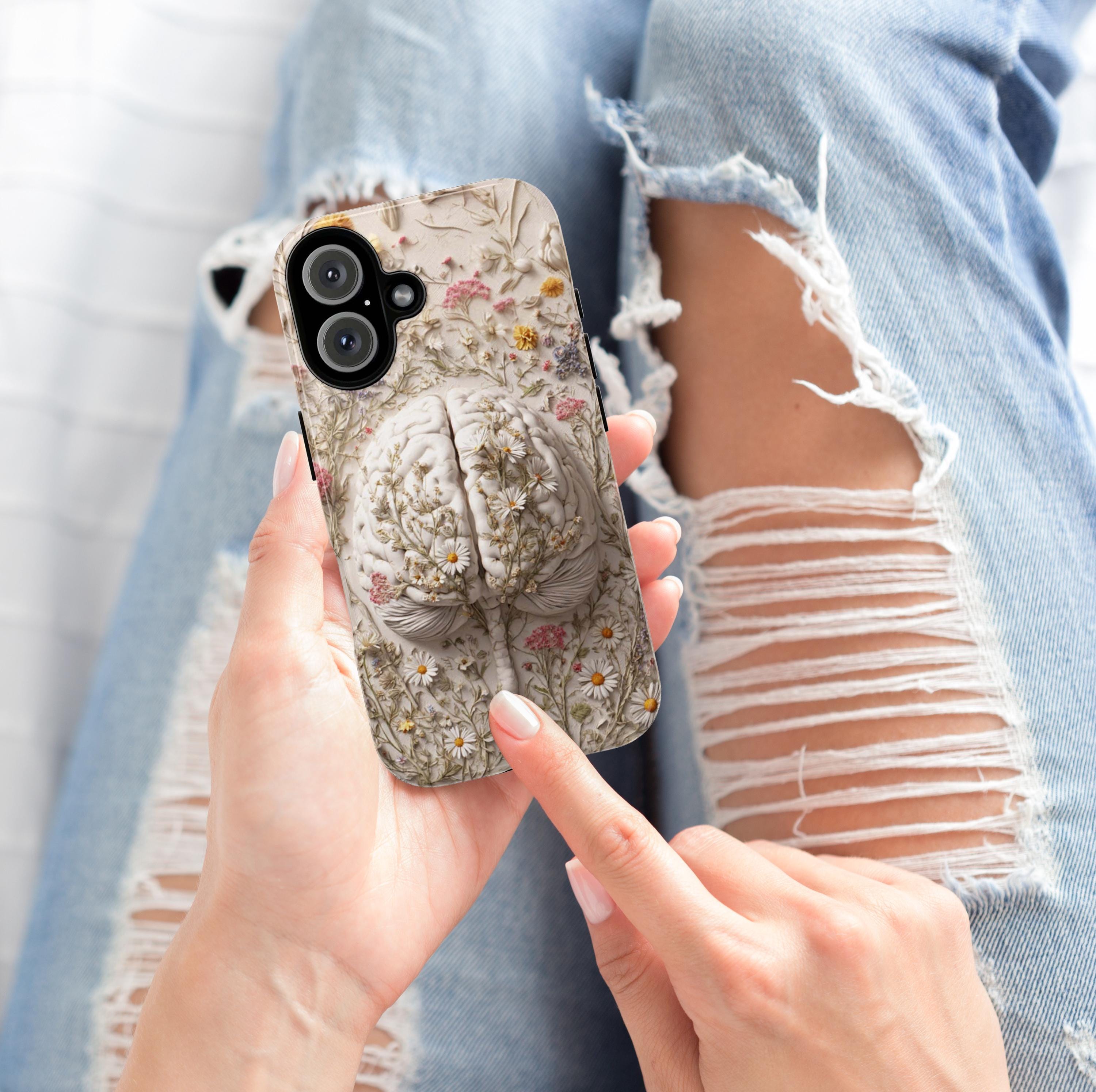Anatomy Brain Floral Phone Case | Botanical Meadow Flowers Design | Artistica Medical Case for iPhone 17 16 Tough or Magsafe, Samsung, 430.2