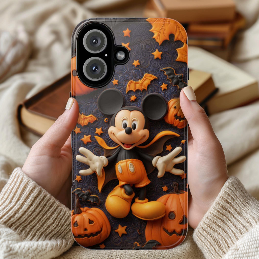 Mickey Mouse Lover Halloween Phone Case, Magical Pumpkins & Spiders Spooky Design Cover for iPhone 17 16 Tough or Magsafe, Samsung, 442.61