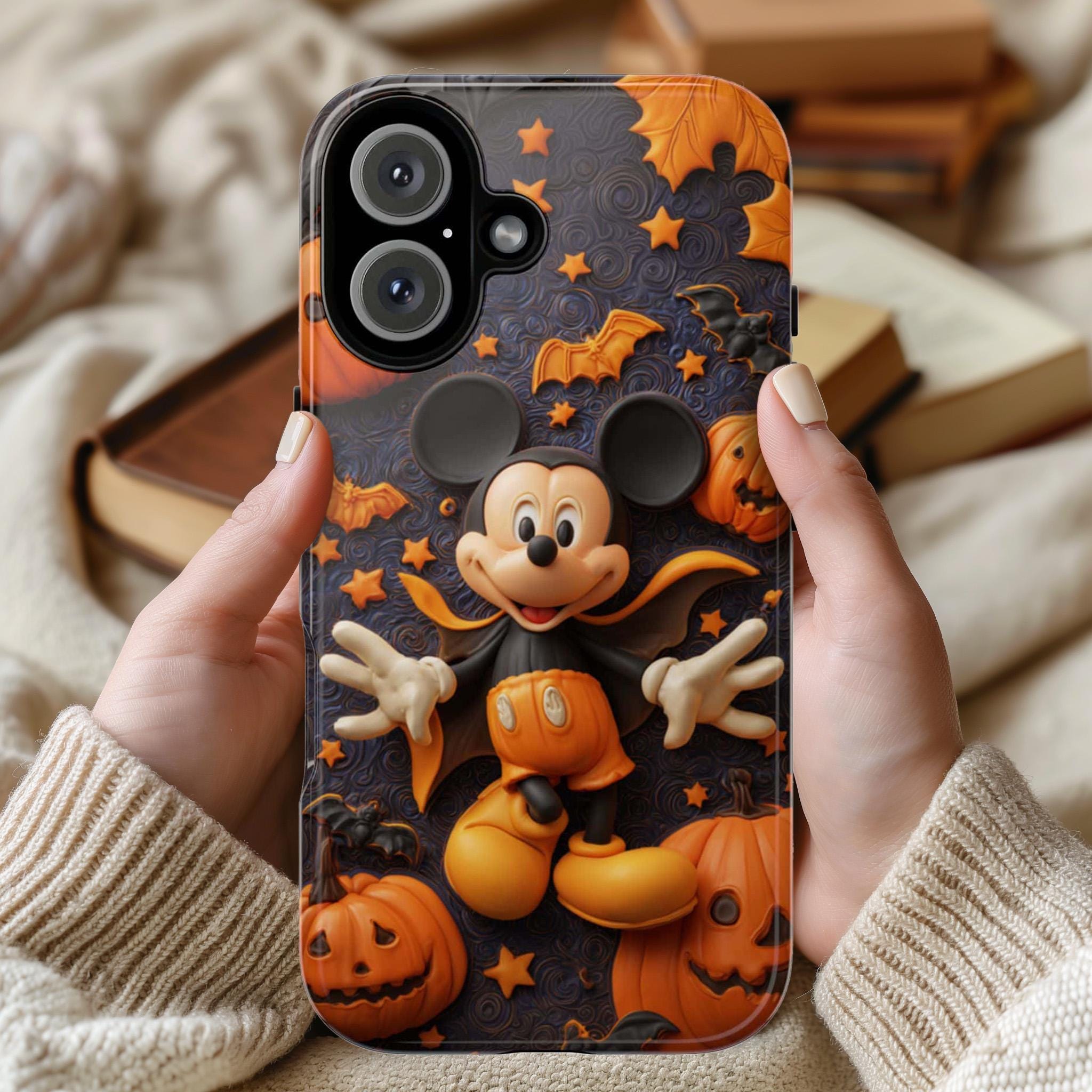 Mickey Mouse Lover Halloween Phone Case, Magical Pumpkins & Spiders Spooky Design Cover for iPhone 17 16 Tough or Magsafe, Samsung, 442.61