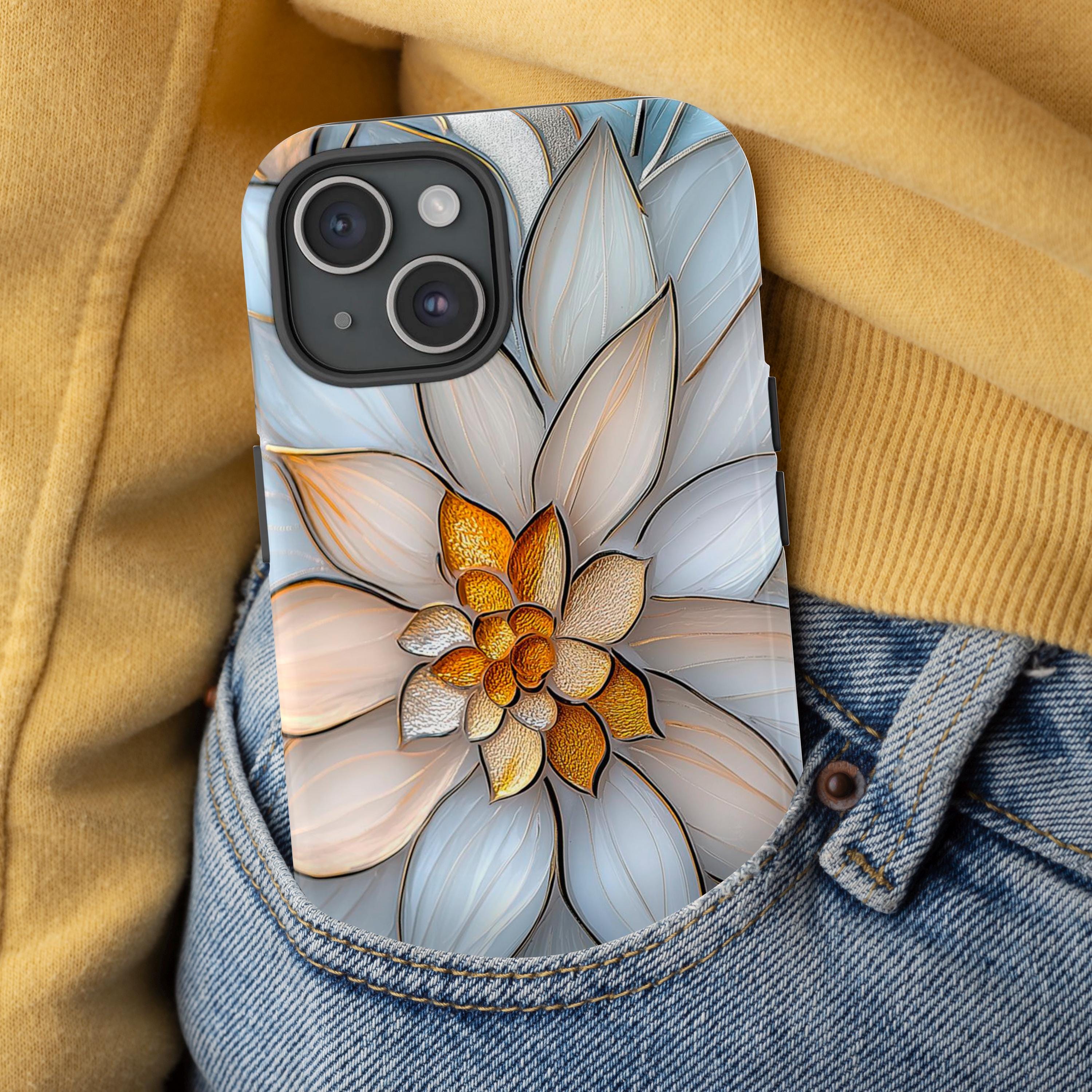 Stained Glass Illusion Pastel Floral  Print Tough Phone Case for iPhone 16 15 14 13 12 11 Pro Max Plus / Samsung Galaxy S25, JAY0012