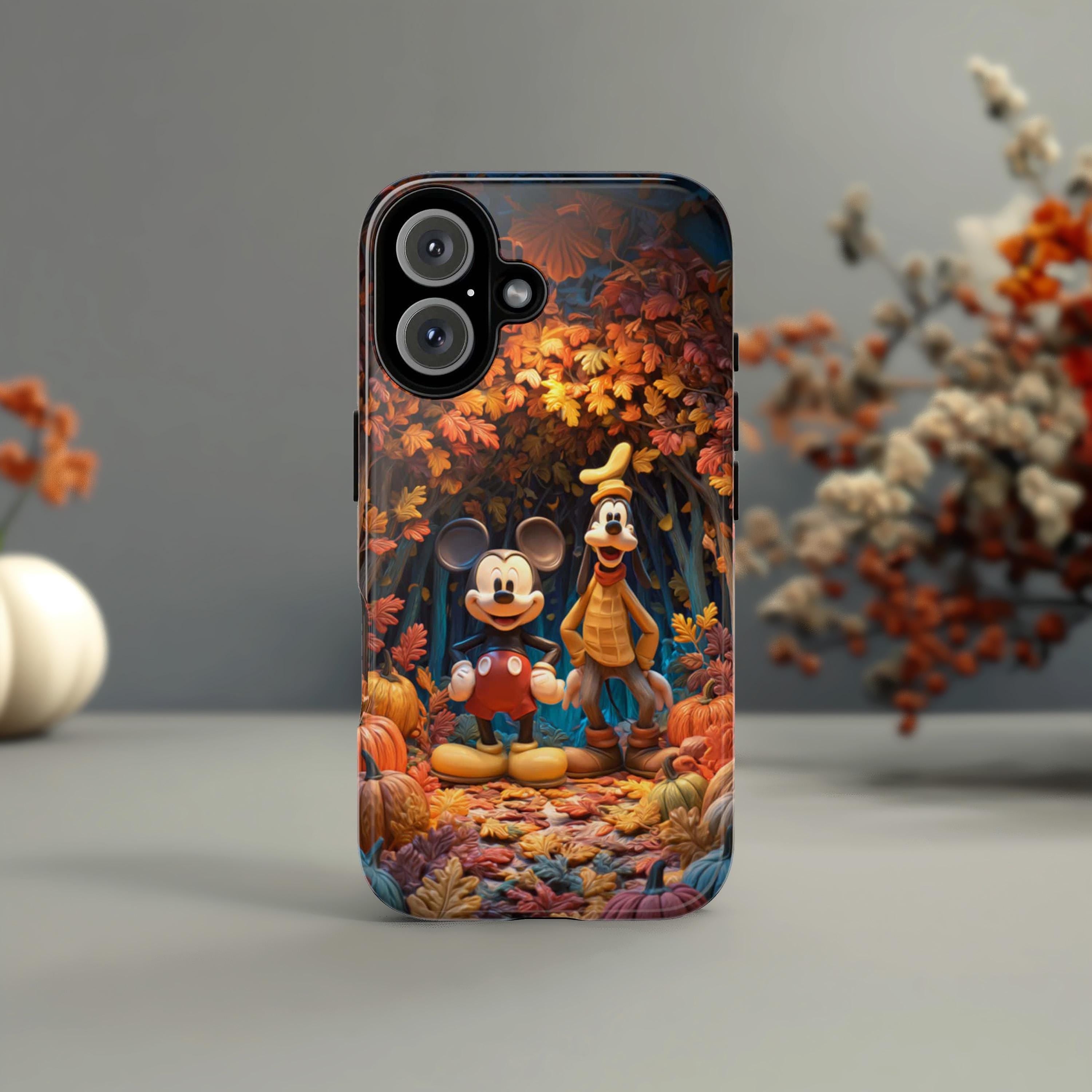 Disney Mickey Mouse & Goofy Fall Phone Case | Autumn Leaves Pumpkins Cute Cartoon Cover for iPhone 17 16 Tough or Magsafe, Samsung, 442.54