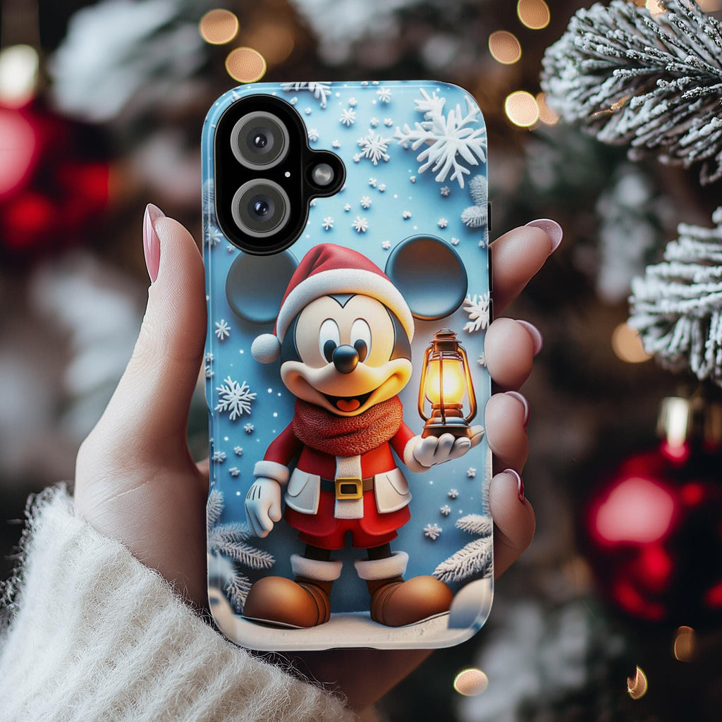Christmas Santa Mickey Mouse 3D effect Phone Case, Cartoon Design, Mickey Xmas Phone Case for iPhone 16 15 14 Magsafe, Samsung S24, 442.17
