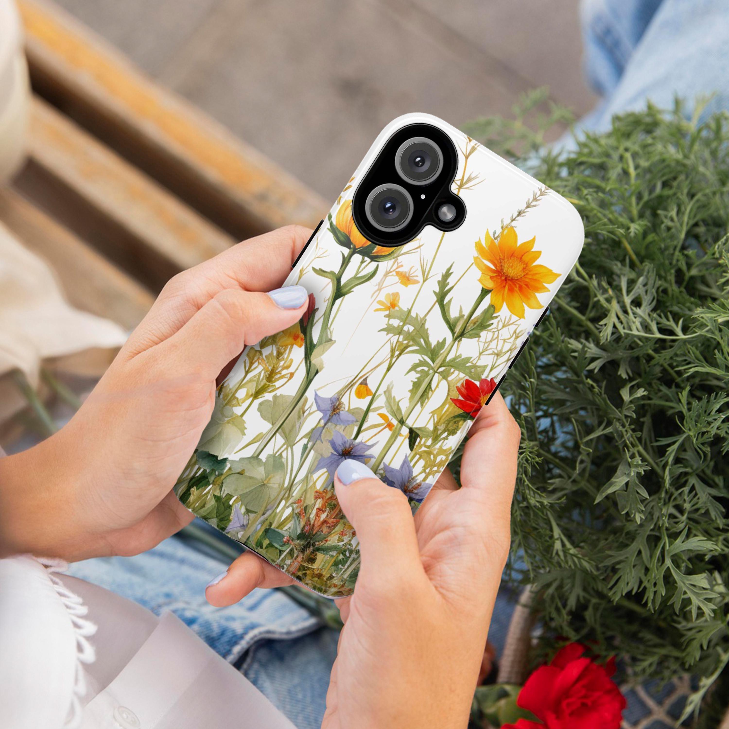 Aesthetic Wildflowers Phone Case, Cottagecore Meadow Floral Phone Cover for iPhone 16 Pro Max Plus, Magsafe, Samsung Galaxy S25, 345.3