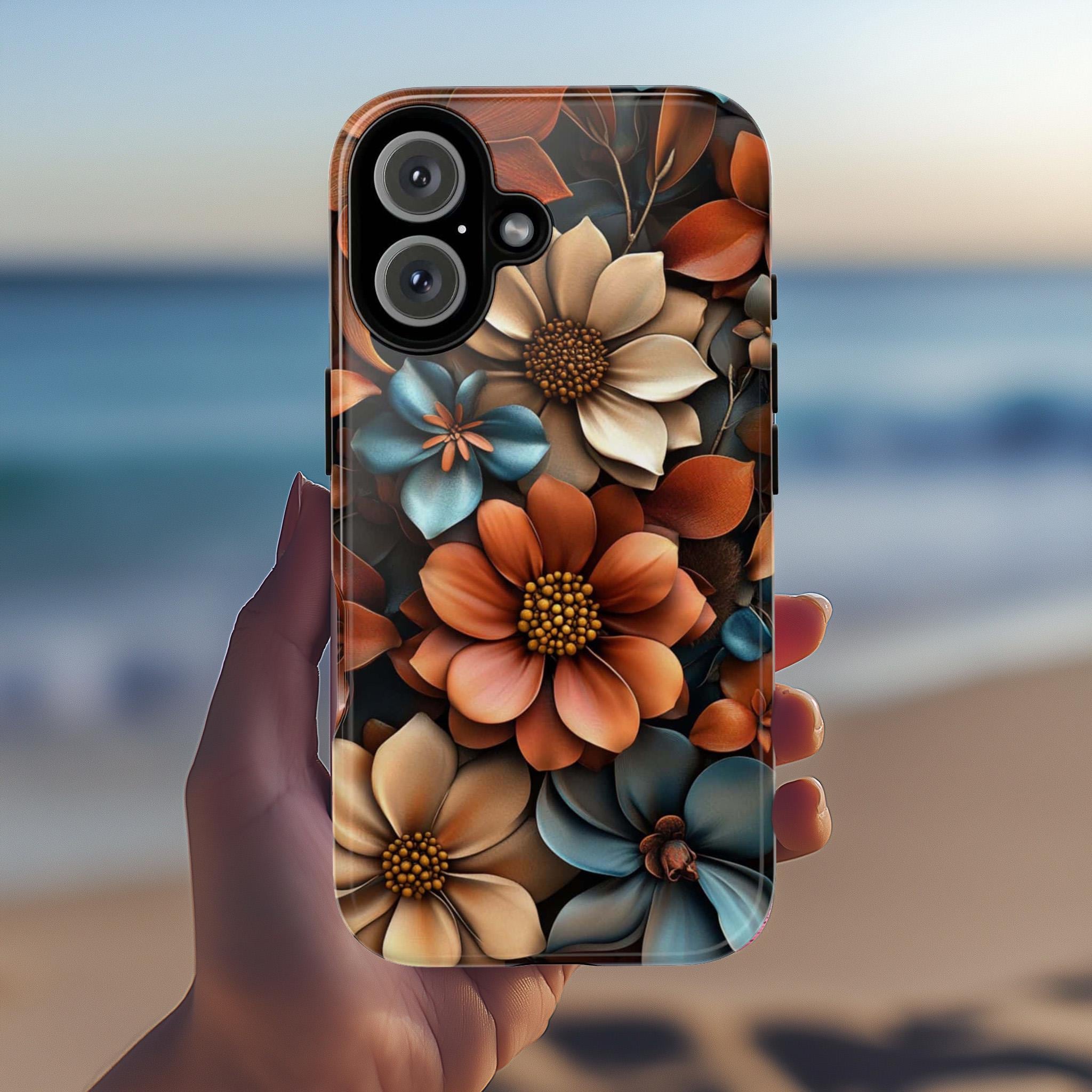 3D Rose Floral Phone Case, Anemone Floral Case, Bronze Beige Flowers Design for iPhone Magsafe 16, 15, 14, 13 & Samsung S24, Pixel 9, 439.33