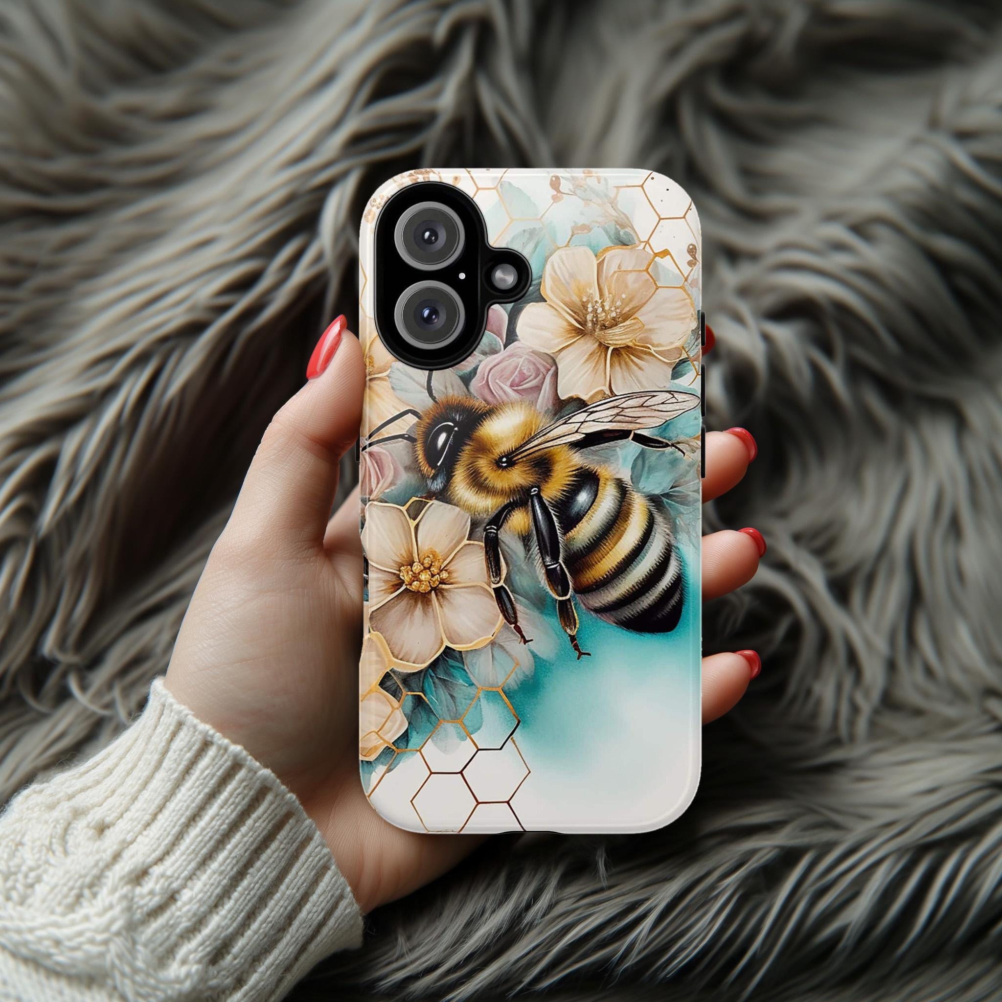 Bumble Bee Lover Phone Case, Honeycomb Bees Phone Cover, Honey Bee Case for iPhone 16 15 14 13 Magsafe Pro Max Plus/Samsung S25, 102.3