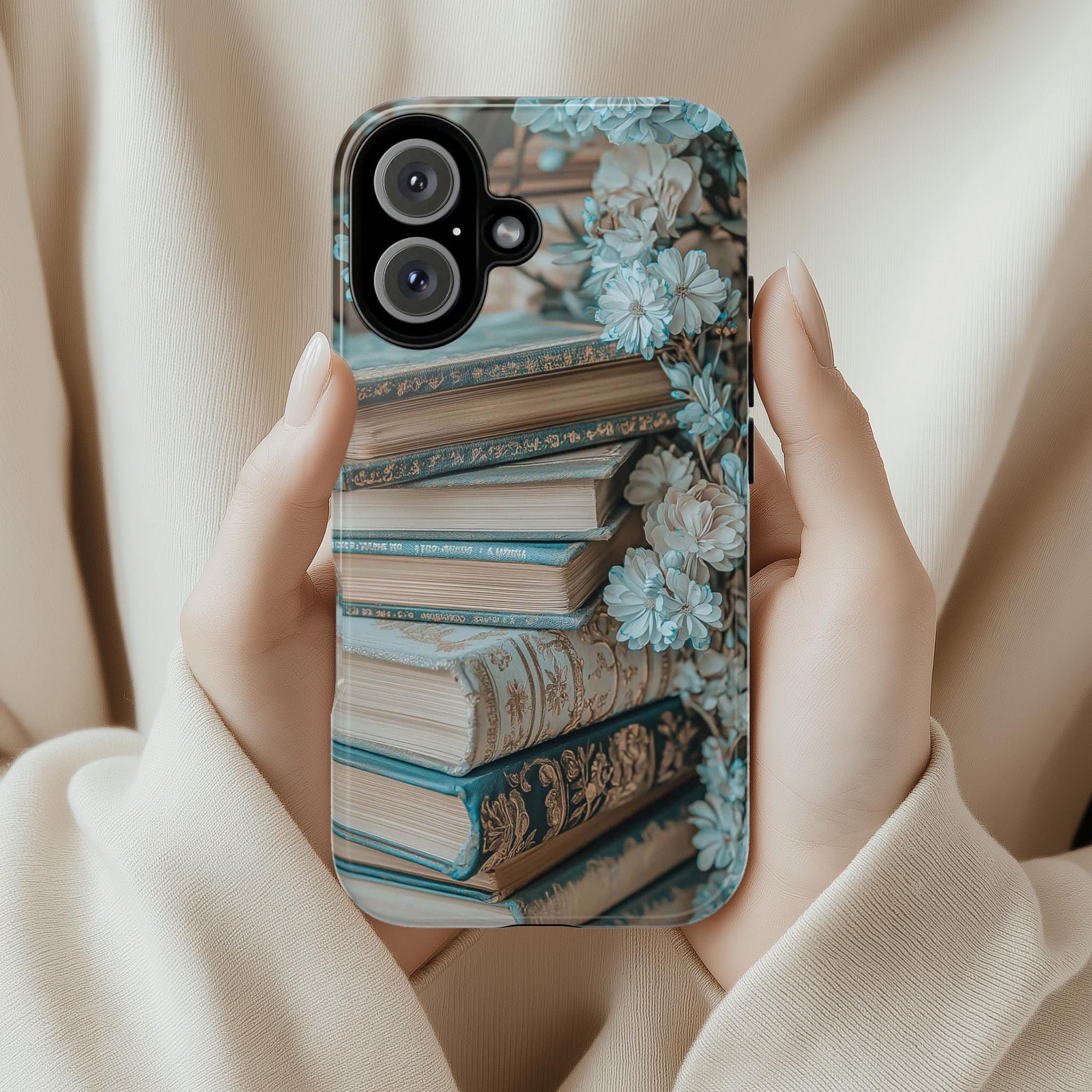 Rustic Book Lover's Phone Case, 3D Floral Book Spine Design, Gothic Books Phone Case for iPhone 16,15 Magsafe, Samsung Galaxy, Pixel, 423.12