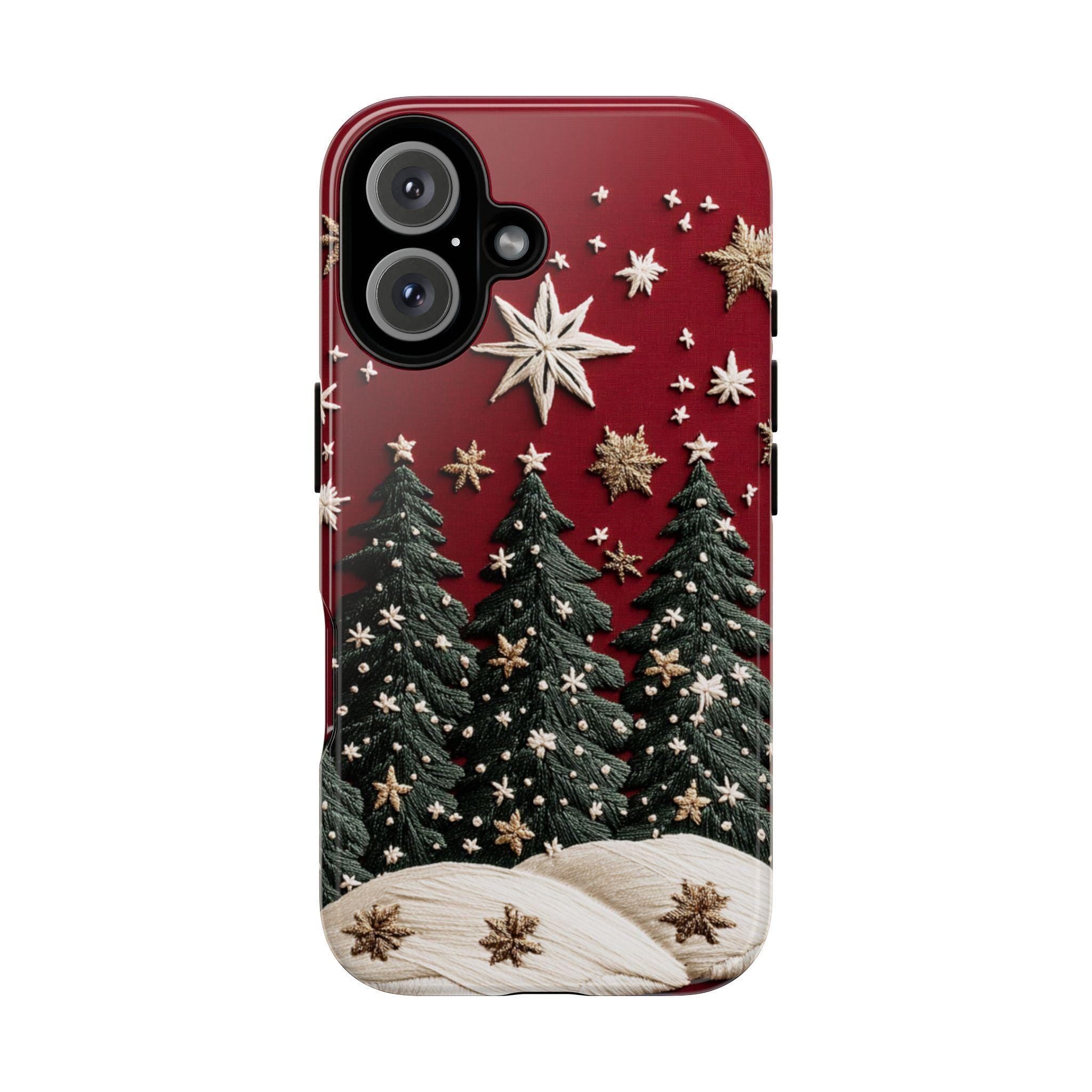 Christmas Tree and Star 3D Embroidered effect Winter Phone Case, Festive Holiday Design,  for iPhone 16 15 14 13 Magsafe, Samsung S25, 444.2