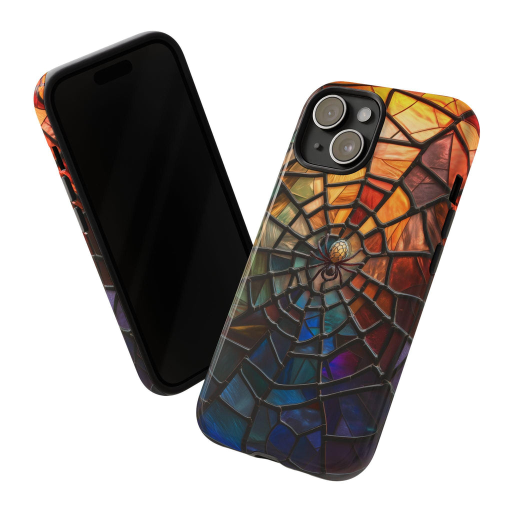 Halloween Phone Case Spiderweb Faux Stained Glass Spooky Cobweb Phone Cover for iPhone 16 15 14 13 12 Pro Max Plus/Samsung Galaxy, Best Gift