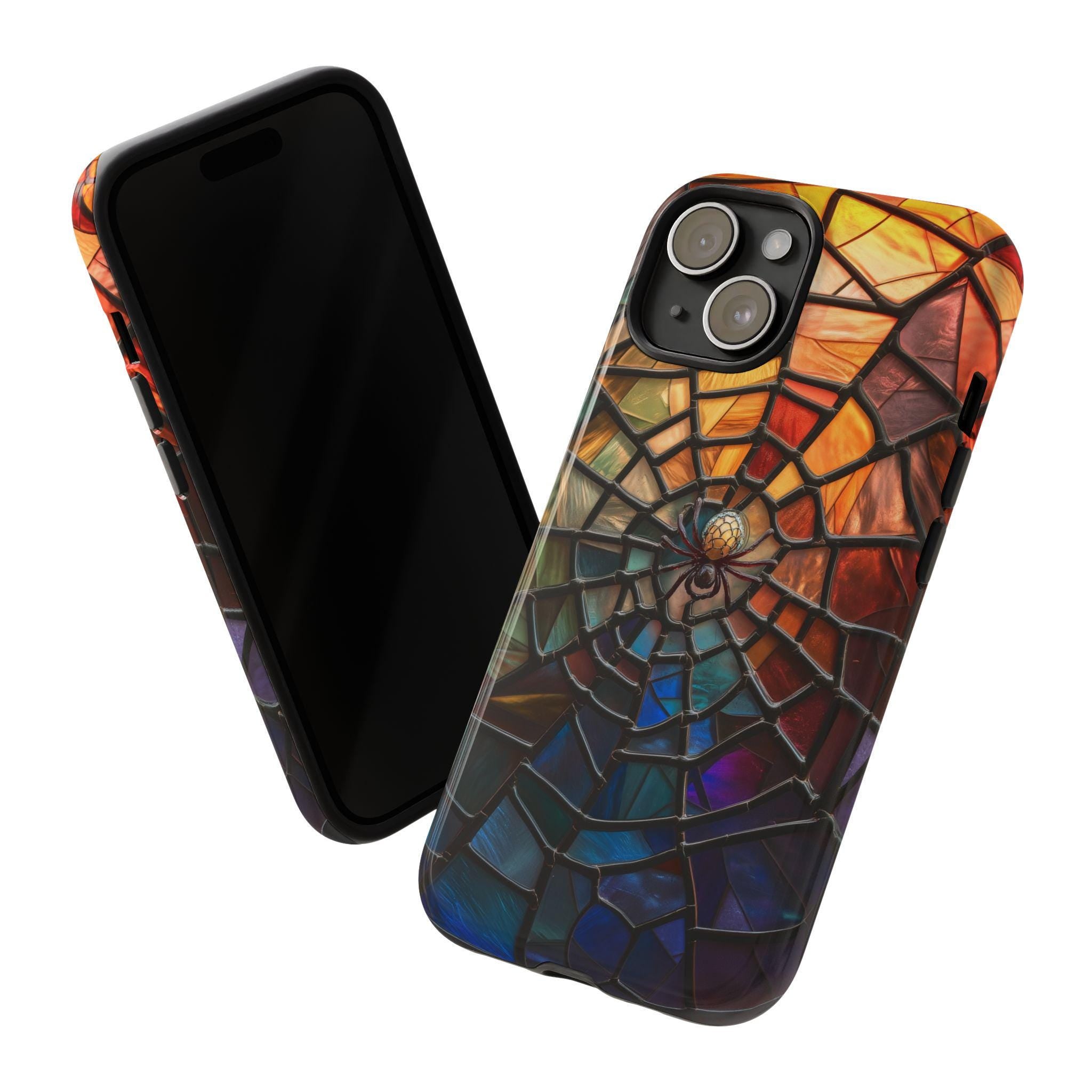 Halloween Phone Case Spiderweb Faux Stained Glass Spooky Cobweb Phone Cover for iPhone 16 15 14 13 12 Pro Max Plus/Samsung Galaxy, Best Gift