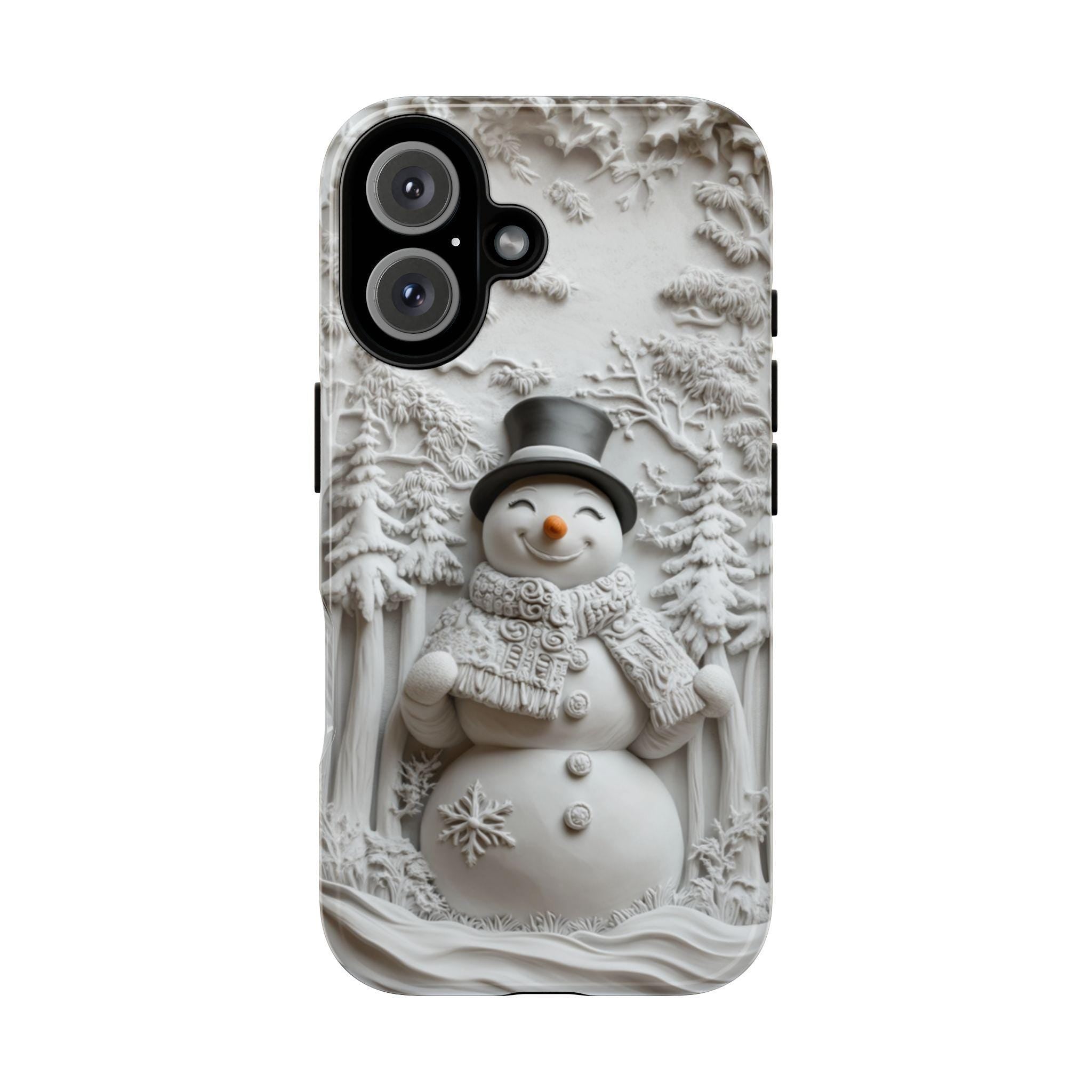 Snowman Winter Wonderland Phone Case, 3D Winter Landscape MagSafe for iPhone 16 15 14 13 12 Pro Max Plus, Samsung S25 Ultra, Pixel 9, 433.2