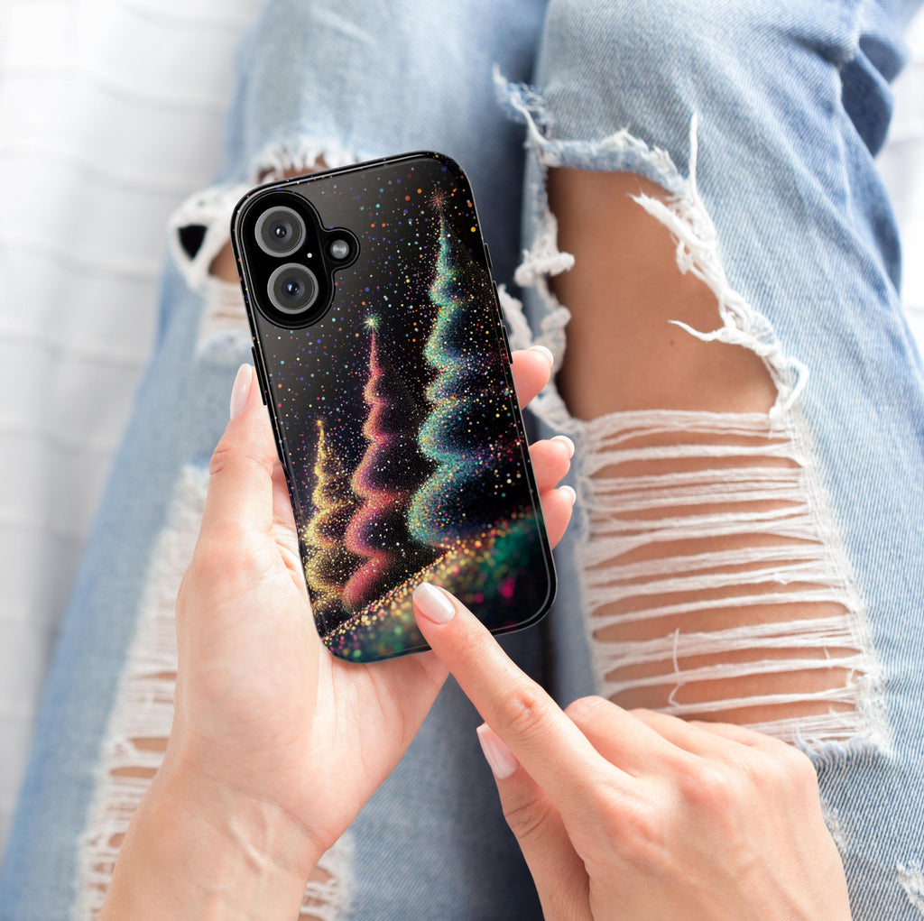 Cozy Christmas Tree Holiday Phone Case, Elegant Xmas Glitter in the Night Case for iPhone 16 Pro Max 15 Plus, Samsung S25, Mag Safe, 431.3