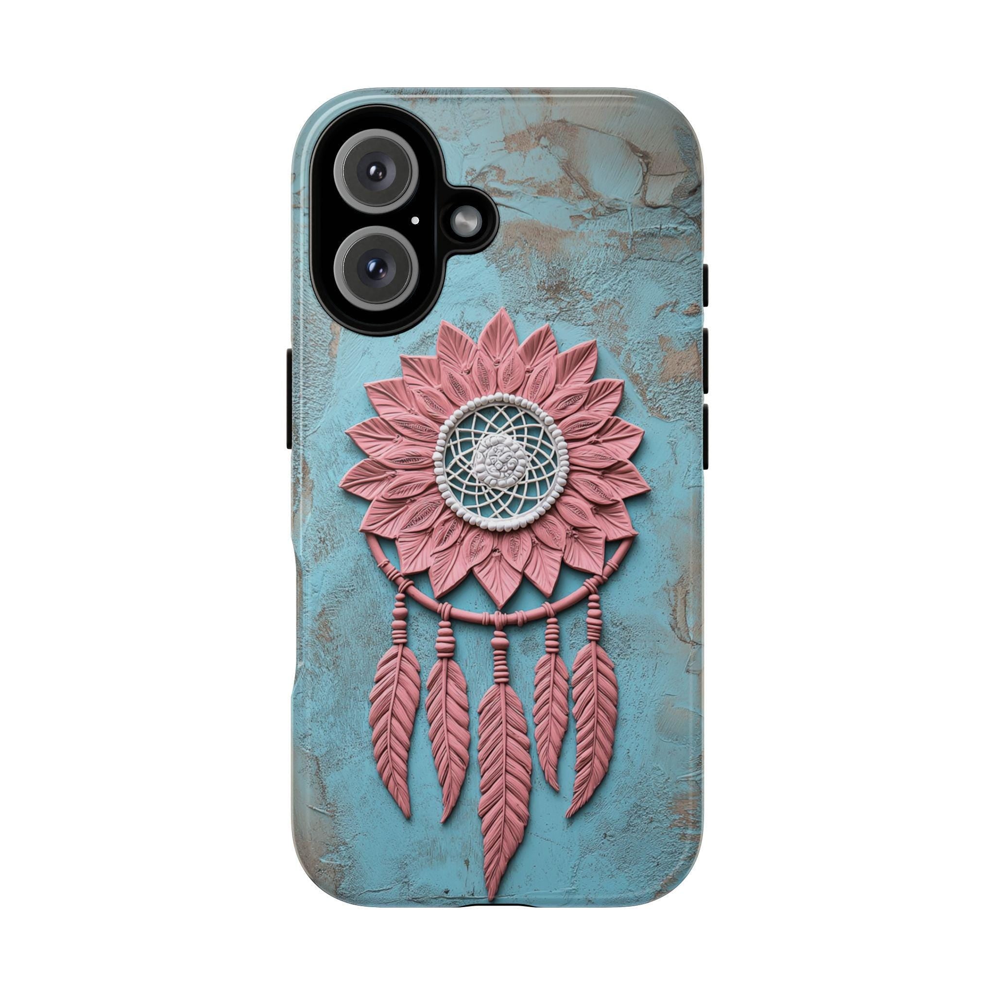 Pastel Pink and Blue Dreamcatcher Phone Case, 3D Art Design, Boho Chic Protective Cover for iPhone 16, 15, Samsung Galaxy S24, 439.20