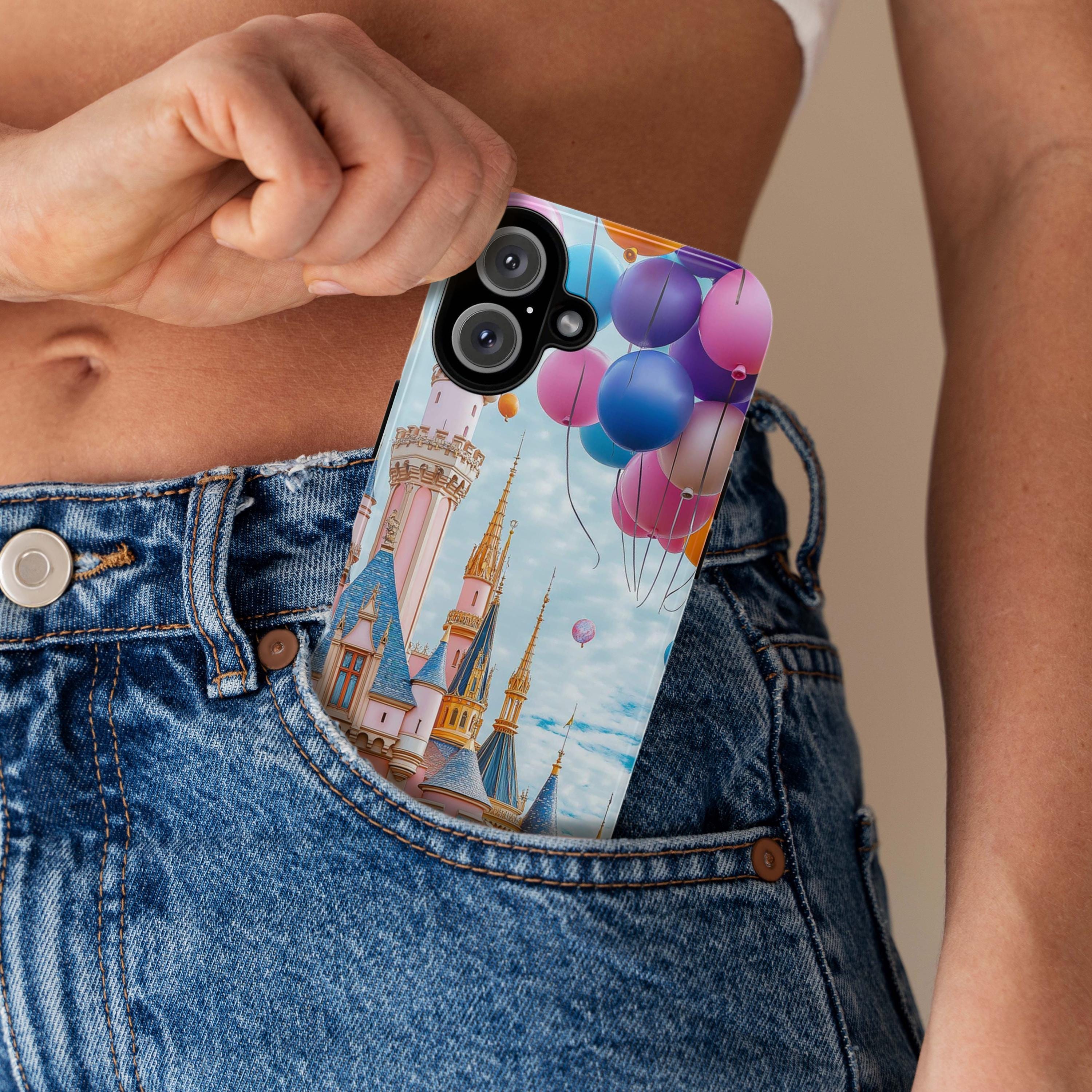 Disneyland & Ballons 3D Phone Case, Colorful Design Disneyland Lovers Case for iPhone 16 15 14 13 Pro Max Plus Magsafe, Samsung S24, 442.35