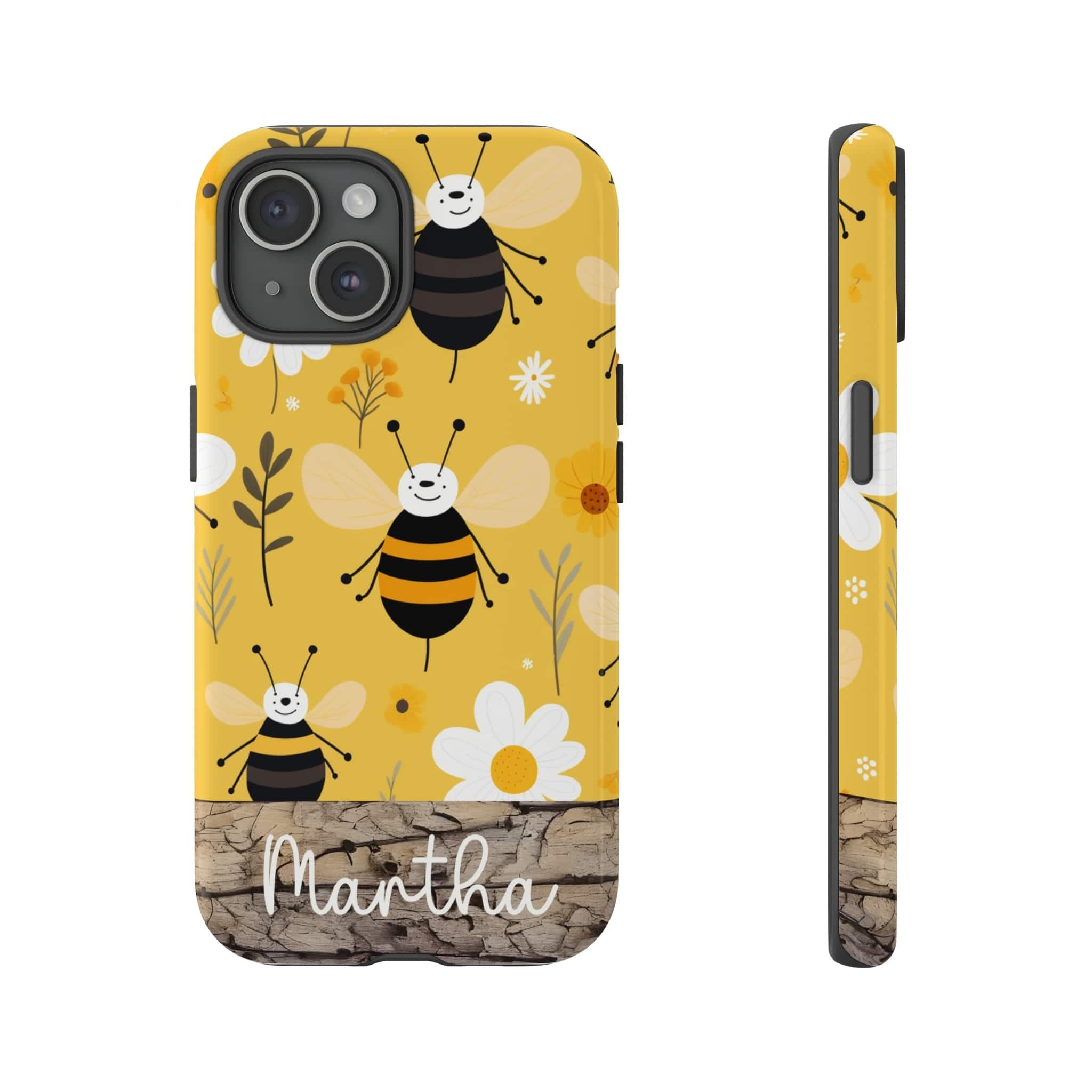 Personalized Honeycomb Bee Phone Case, Floral Bees Phone Case, Aesthetic Phone Case for iPhone 15 14 13 12 11 Pro Max Plus/Samsung Galaxy