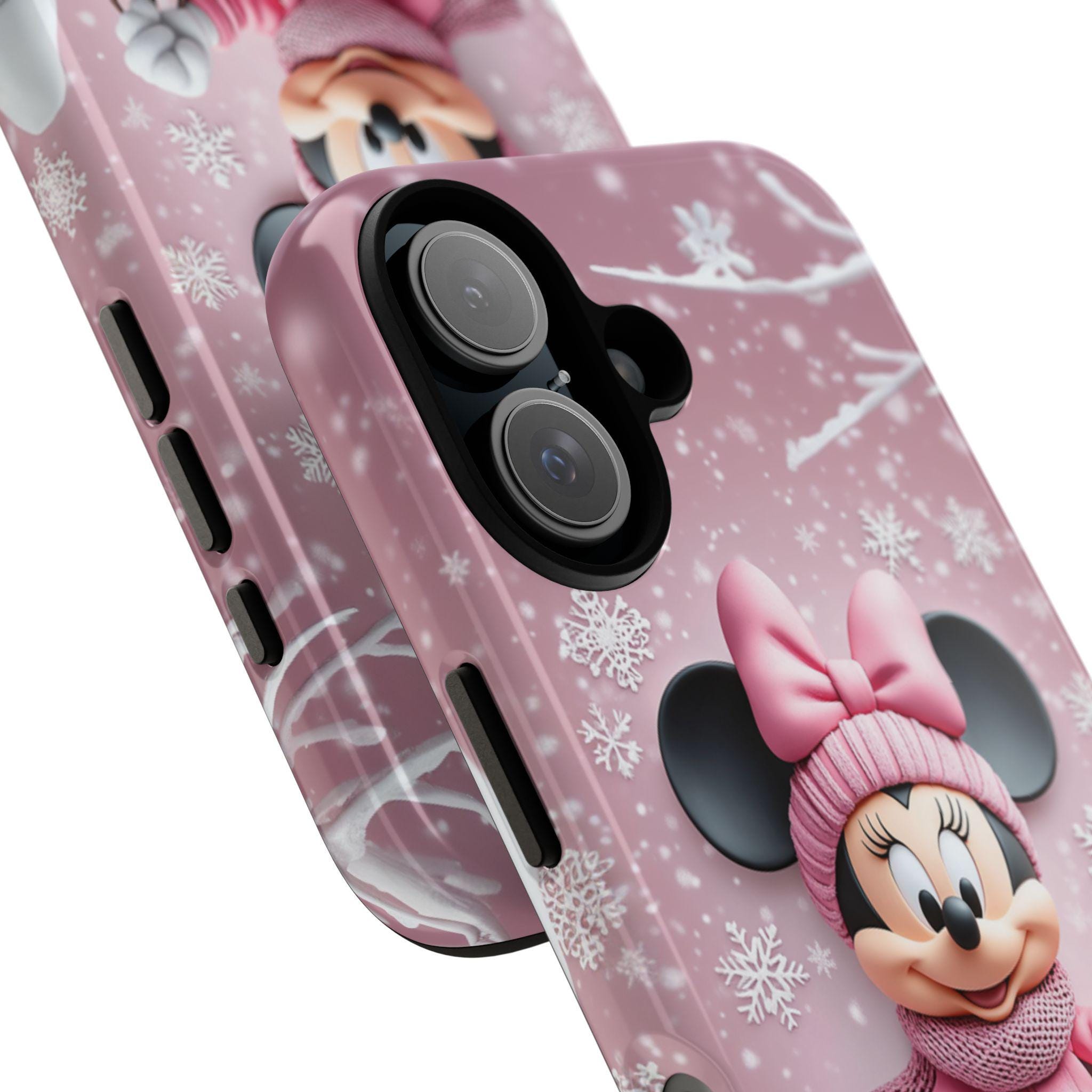 Minnie Mouse 3D Phone Case, Cartoon Xmas Design Pink Minnie Mouse Christmas Phone Case for iPhone 16 15 14 Magsafe, Samsung S24, 442.5