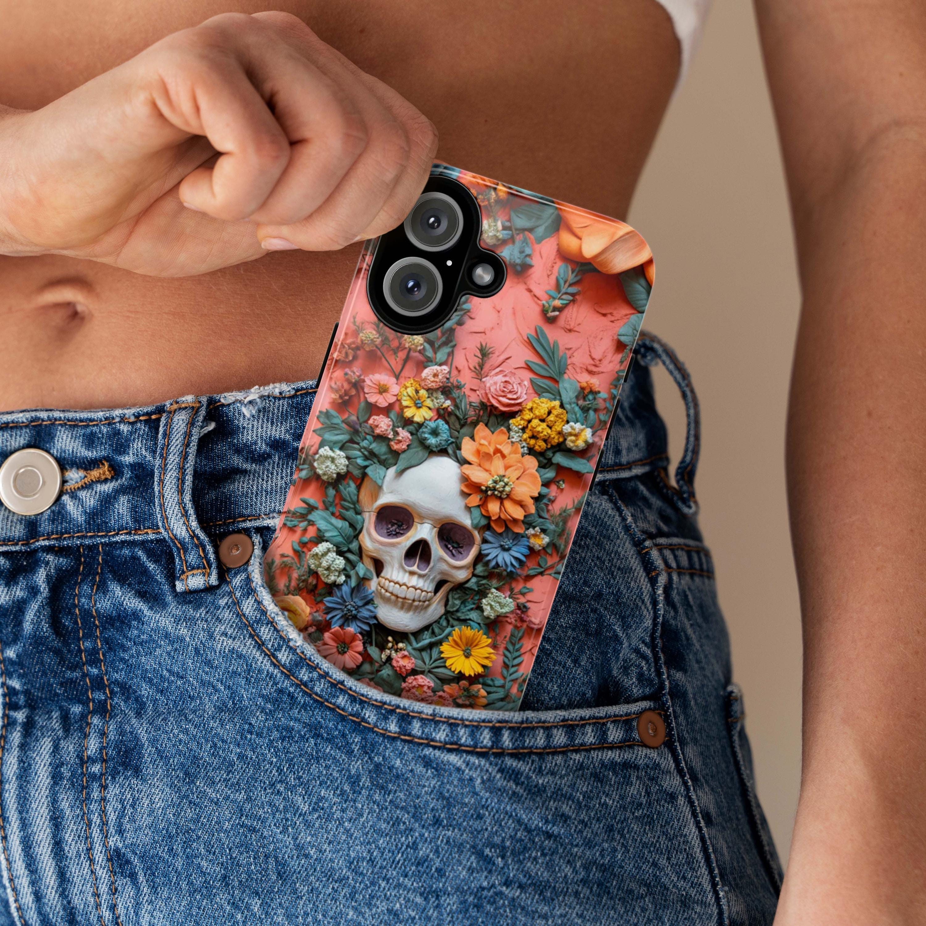 Anatomy Skeleton 3D Design Phone Case, Anatomical Art Design, Flowers & Skeleton Phone Cover for iPhone 16 15 Pro Max, Samsung S24, 435.8