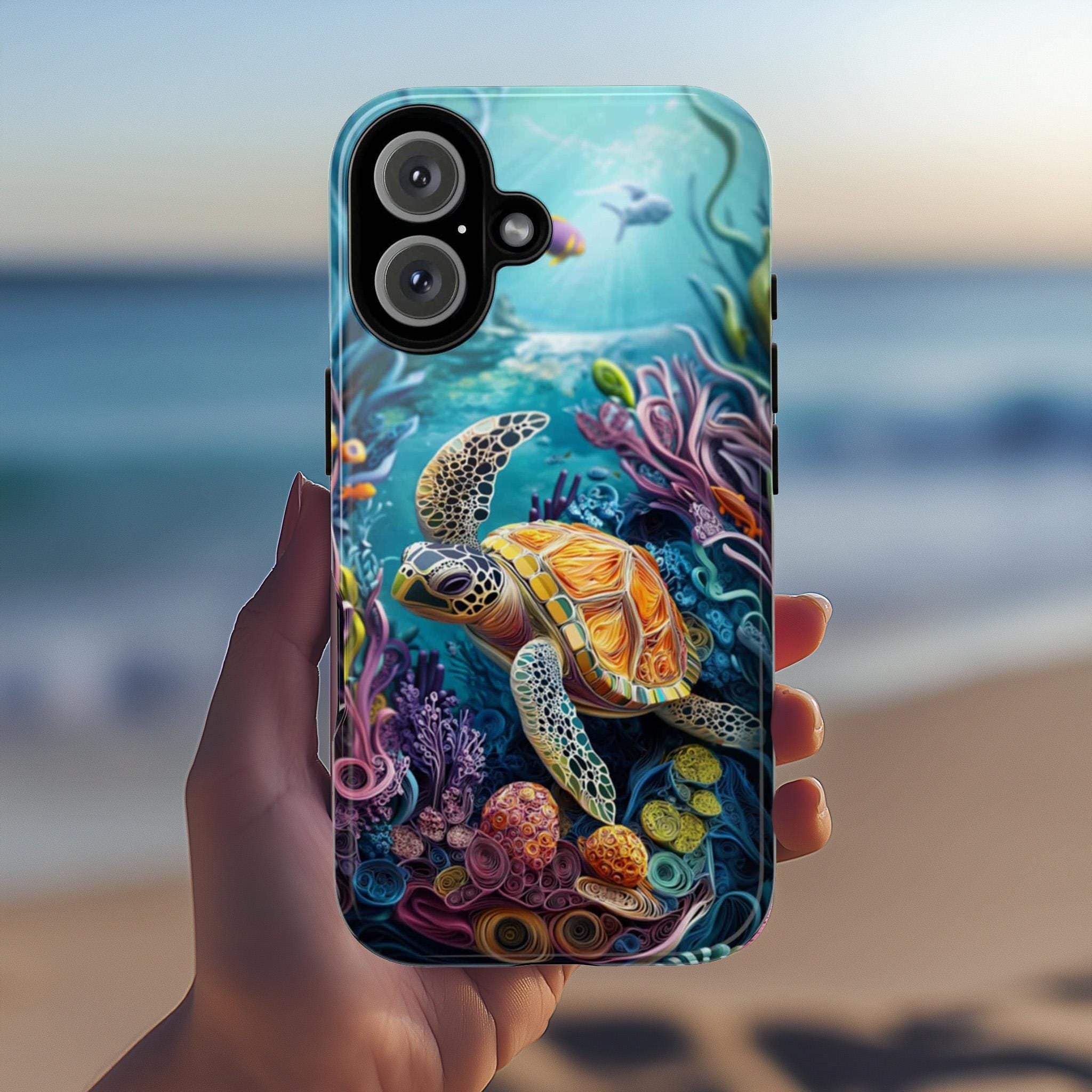 Colorful Sea Turtle Phone Case, Marine Life Design, Vibrant Ocean Art Lovers Case for iPhone 16 15 14 13 Magsafe, Samsung S25, 455.13