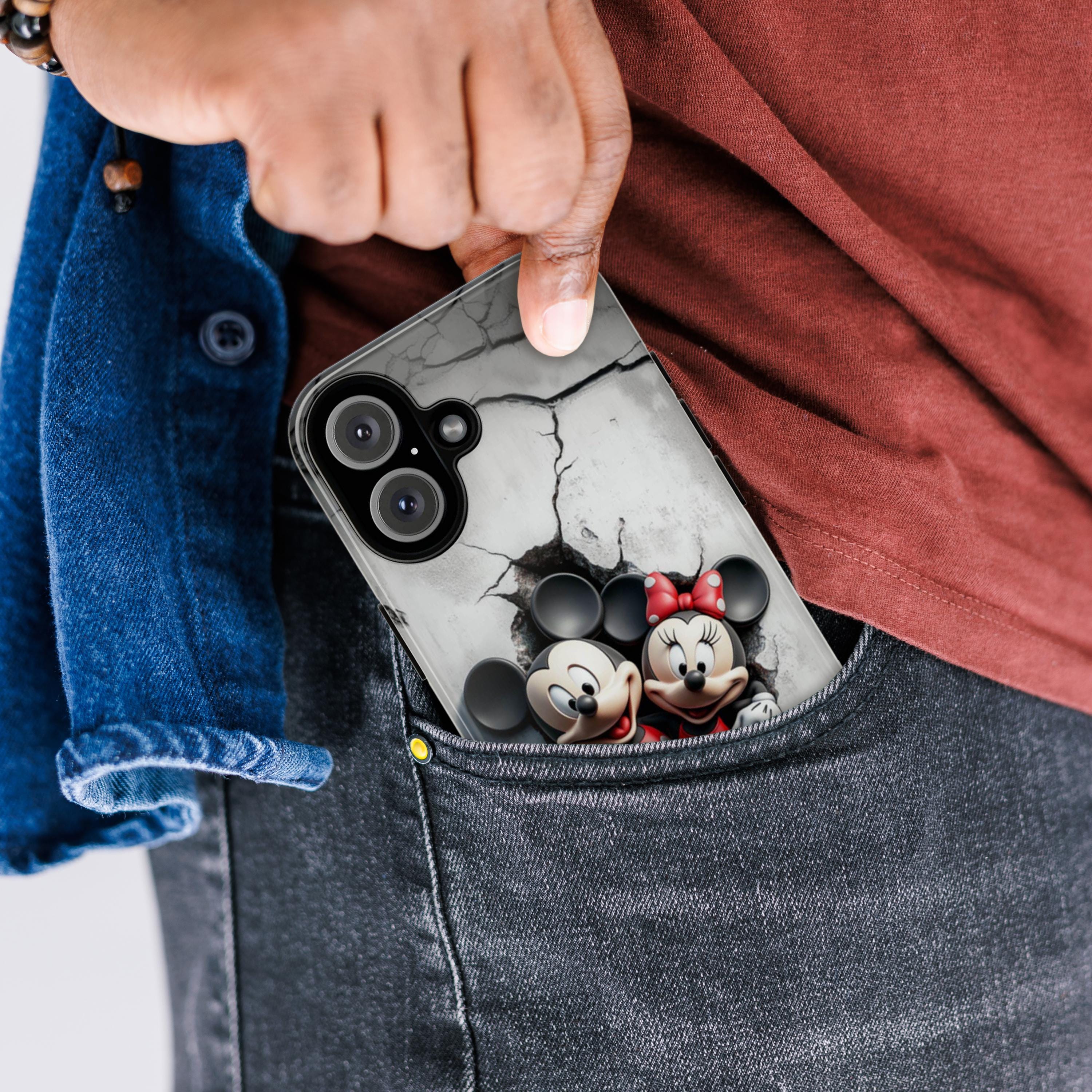 Mickey & Minnie 3D effect Phone Case, Mickey Lovers Gift, Disney Fan Phone Case for iPhone 16 15 14 Magsafe, Samsung S25, 442.4