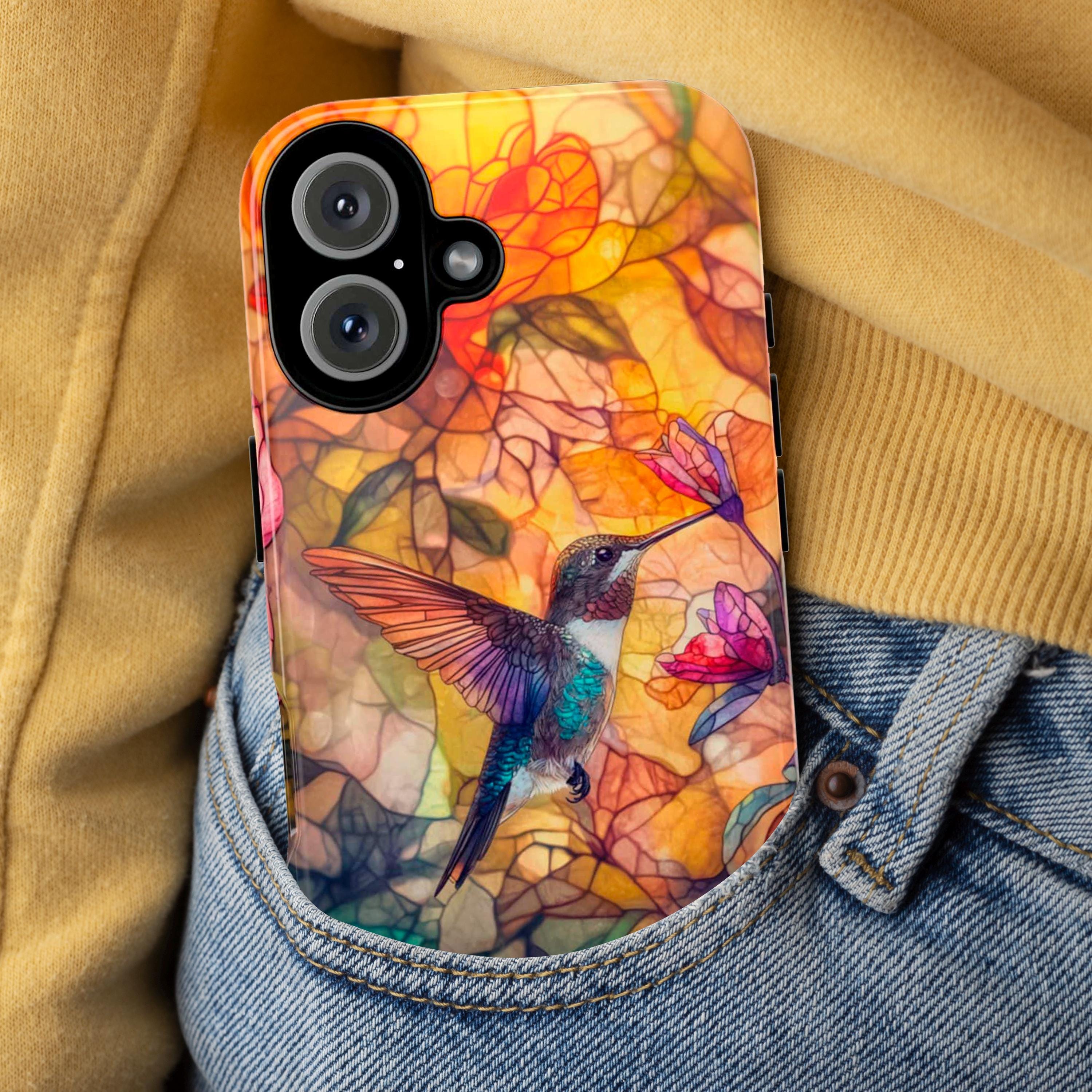 Hummingbird Stained Glass Phone Case, Perfect Gift For Bird Lovers Artistic Phonecase for iPhone 16 Magsafe, Samsung S25, 419.1