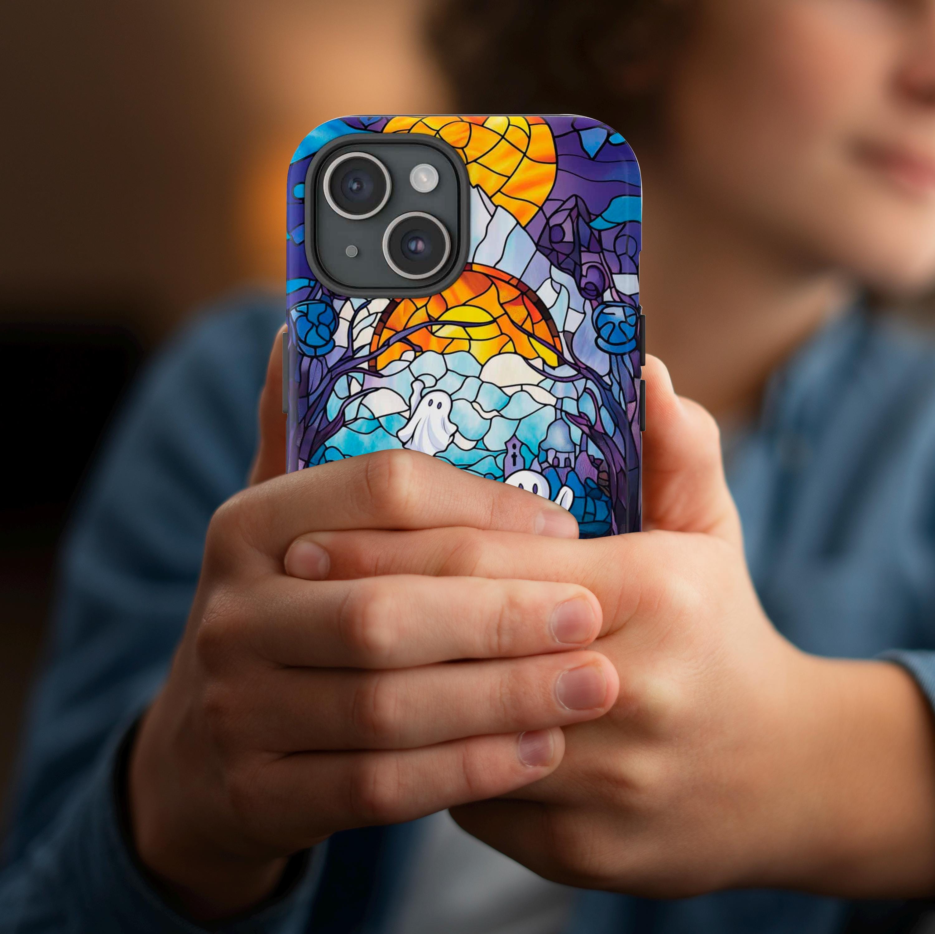 Halloween Phone Case Witchy Ghost Stained Glass Cover Spooky Phone Case for iPhone 16 15 14 13 12 11 Pixel 5 6 7 8 Galaxy S 24 23 22 21 20