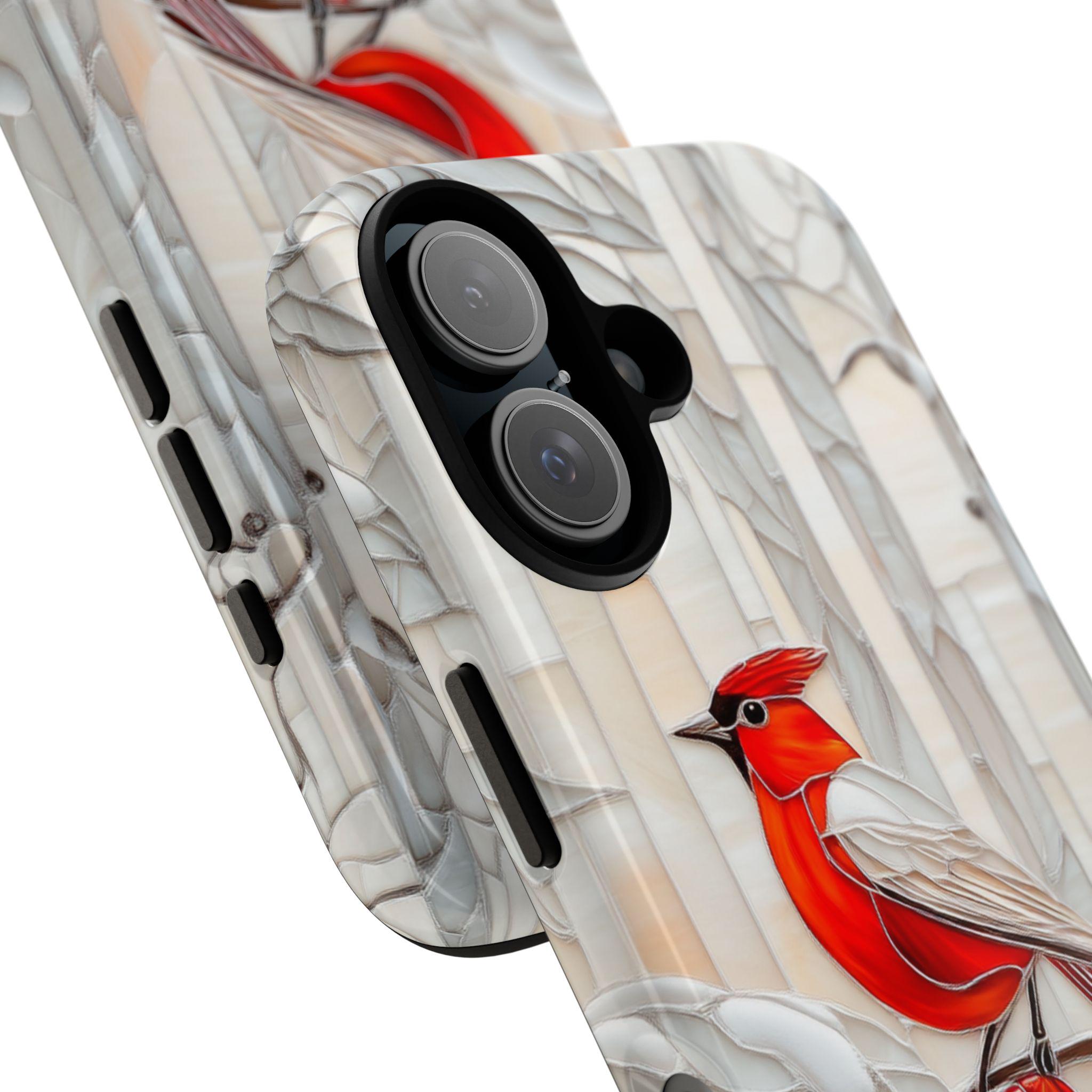 Stained Glass Winter Holiday Phone Case| Red Bird & Floral Design MagSafe for iPhone 16 15 14 13 Pro Max Plus, Samsung S24 Ultra, 420.9