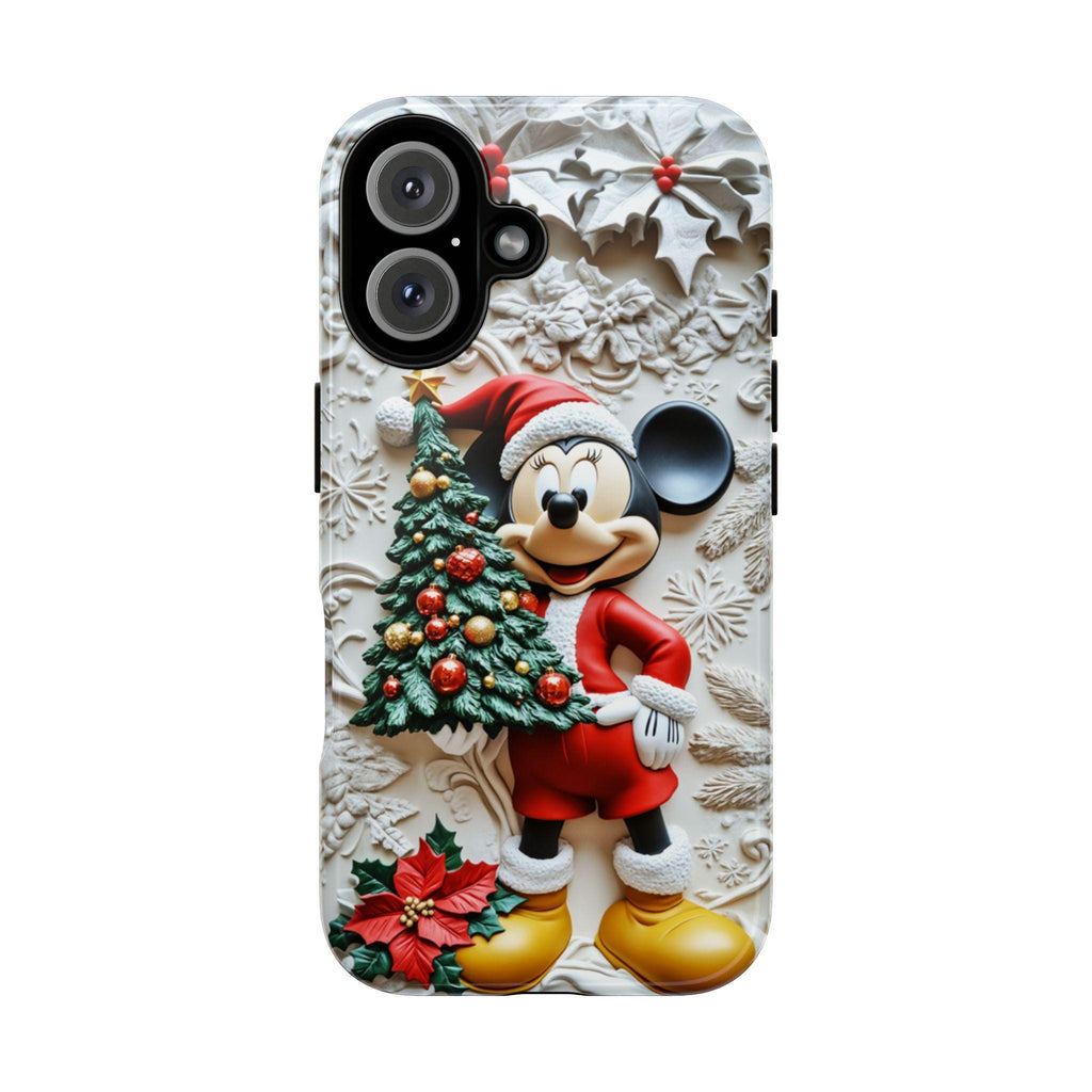 Xmas Mickey Mouse 3D effect Phone Case, Cartoon Design, Santa Mickey Christmas Tree Phone Case for iPhone 16 15 Magsafe, Samsung S24, 442.18