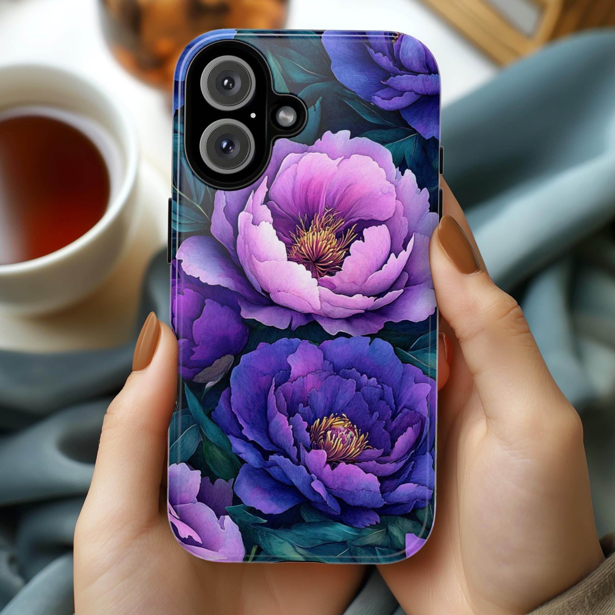 Purple and Pink Peony Floral Phone Case, Botanical Flower Design, Elegant Garden Lovers Case for iPhone 16 15 14 13 Tough or Magsafe, 439.62