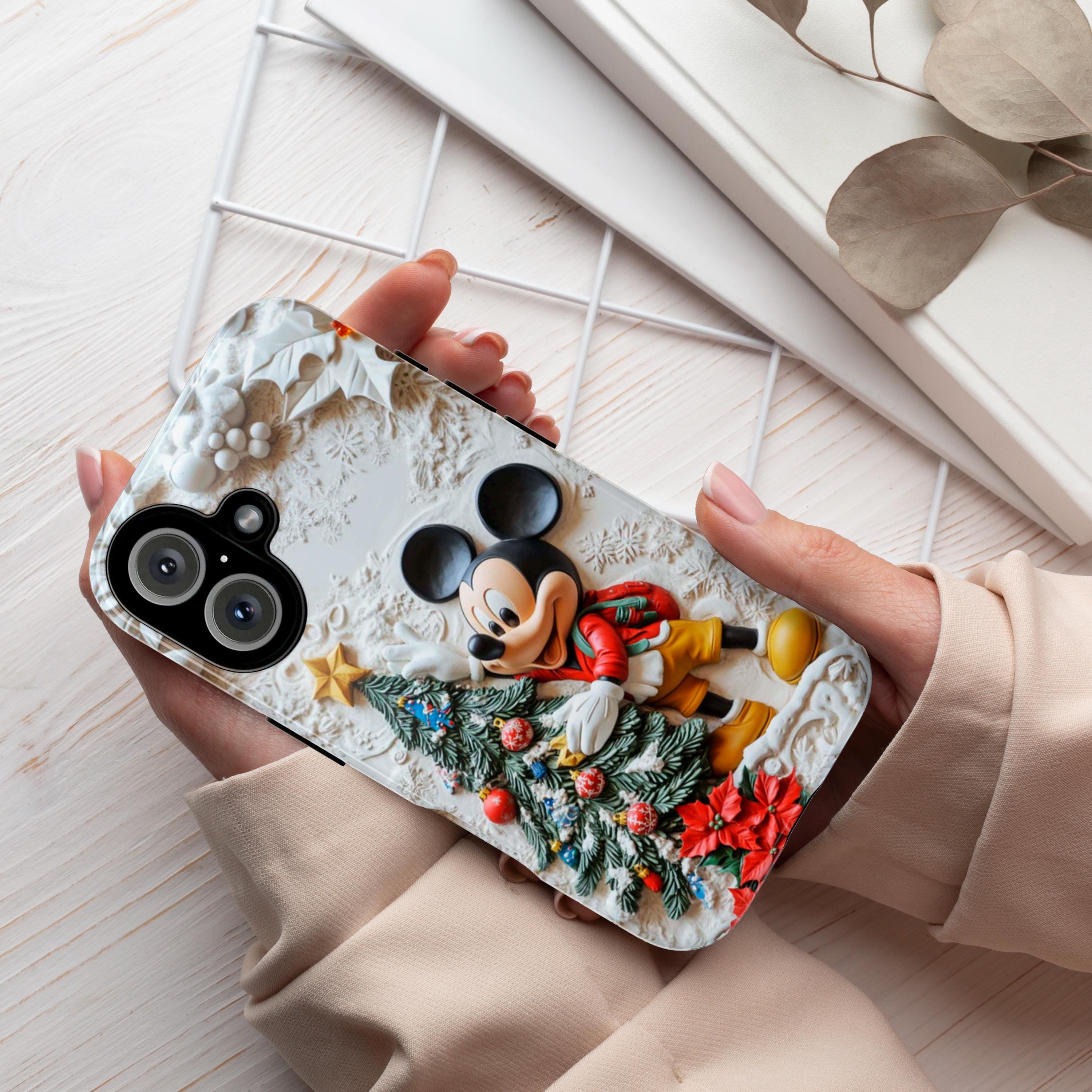Xmas Mickey Mouse 3D effect Phone Case, Cartoon Design, Mickey Christmas Tree Phone Case for iPhone 16 15 Magsafe, Samsung S24, 442.12