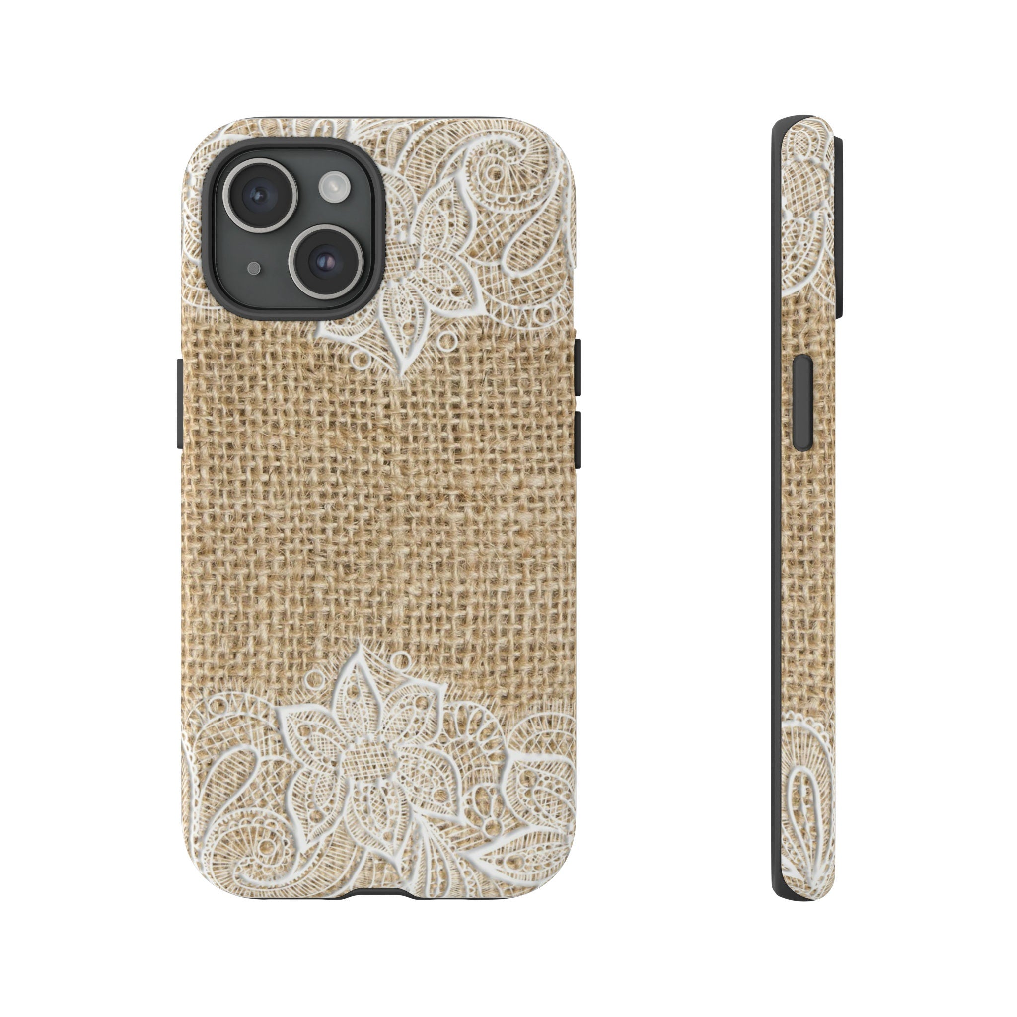 Personalized Burlap Lace Phone Case, Cottagecore Phone Case, Birthday Gift Cover for iPhone 15 14 13 12 11 XR Pro Max Plus/Samsung Galaxy