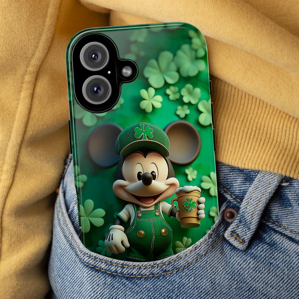 Mickey Mouse St Patricks Day Phone Case, Irish Luck Disney Day Phone Cover for iPhone 16 15 14 13 Pro Magsafe Samsung Galaxy S24, 457.4