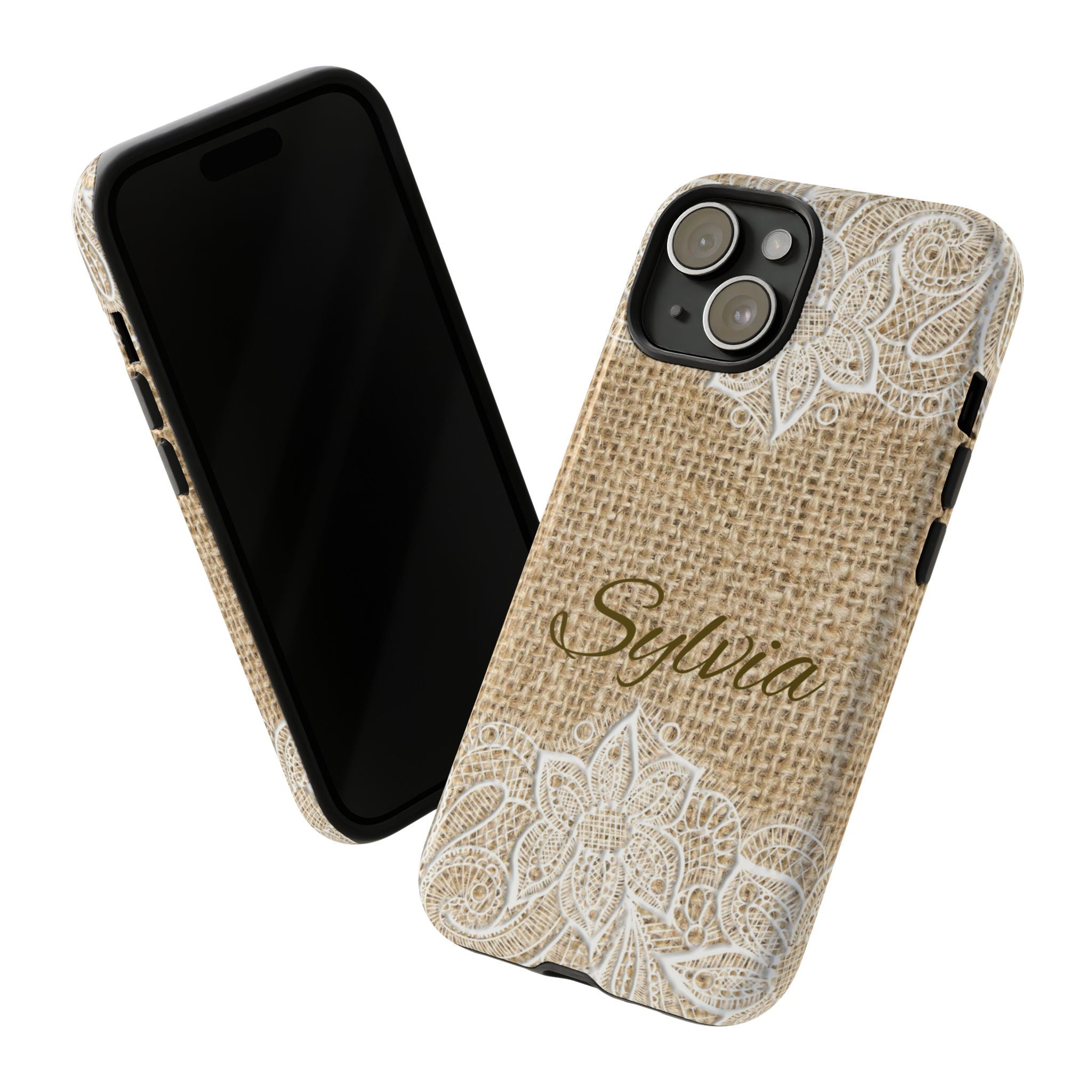 Personalized Burlap Lace Phone Case, Cottagecore Phone Case, Birthday Gift Cover for iPhone 15 14 13 12 11 XR Pro Max Plus/Samsung Galaxy