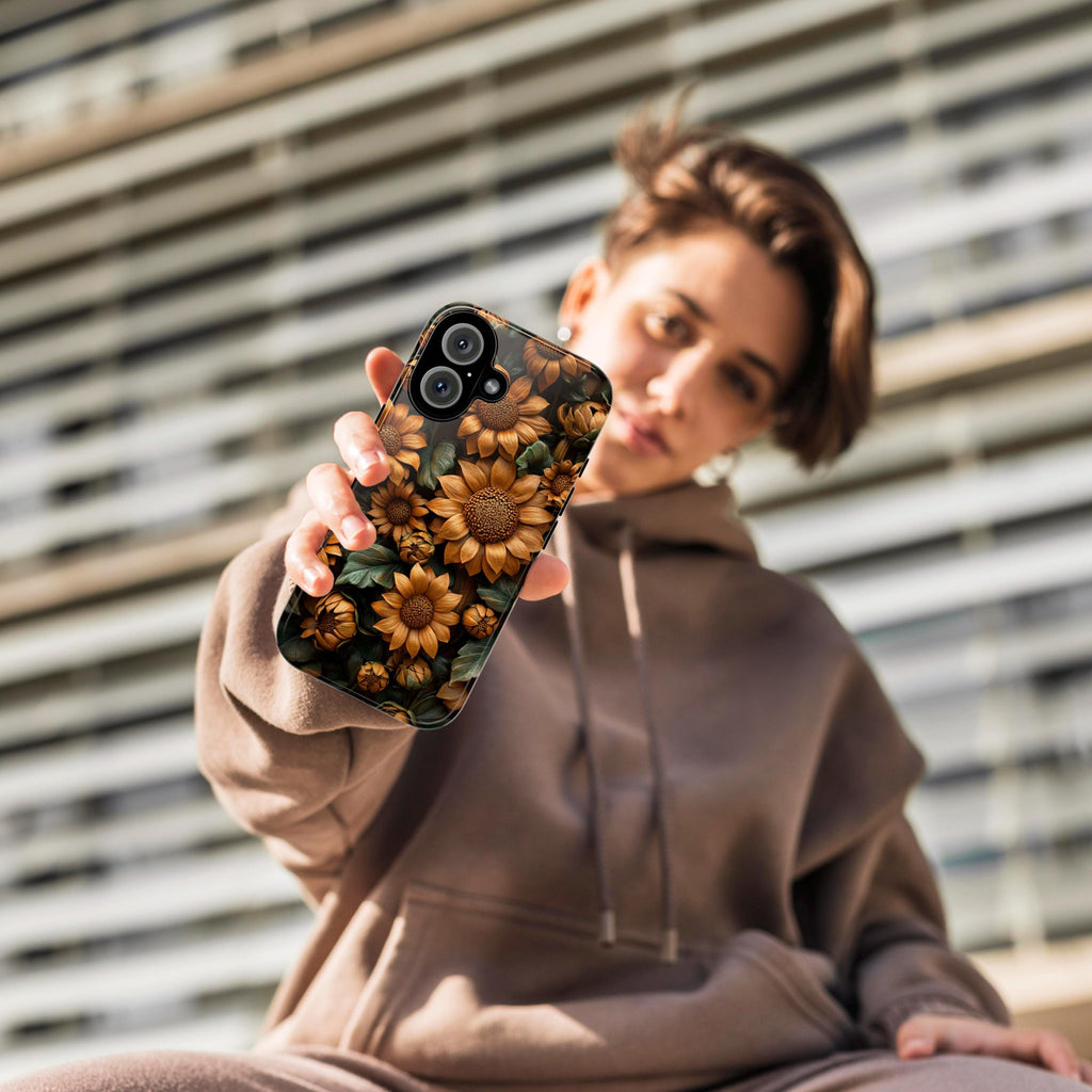 3D Sunflowers Wood Carved Flowers Phone Case, Floral Artistic Protective Cover for iPhone 16, 15, 14, 13 Magsafe & Samsung, Pixel, 439.38