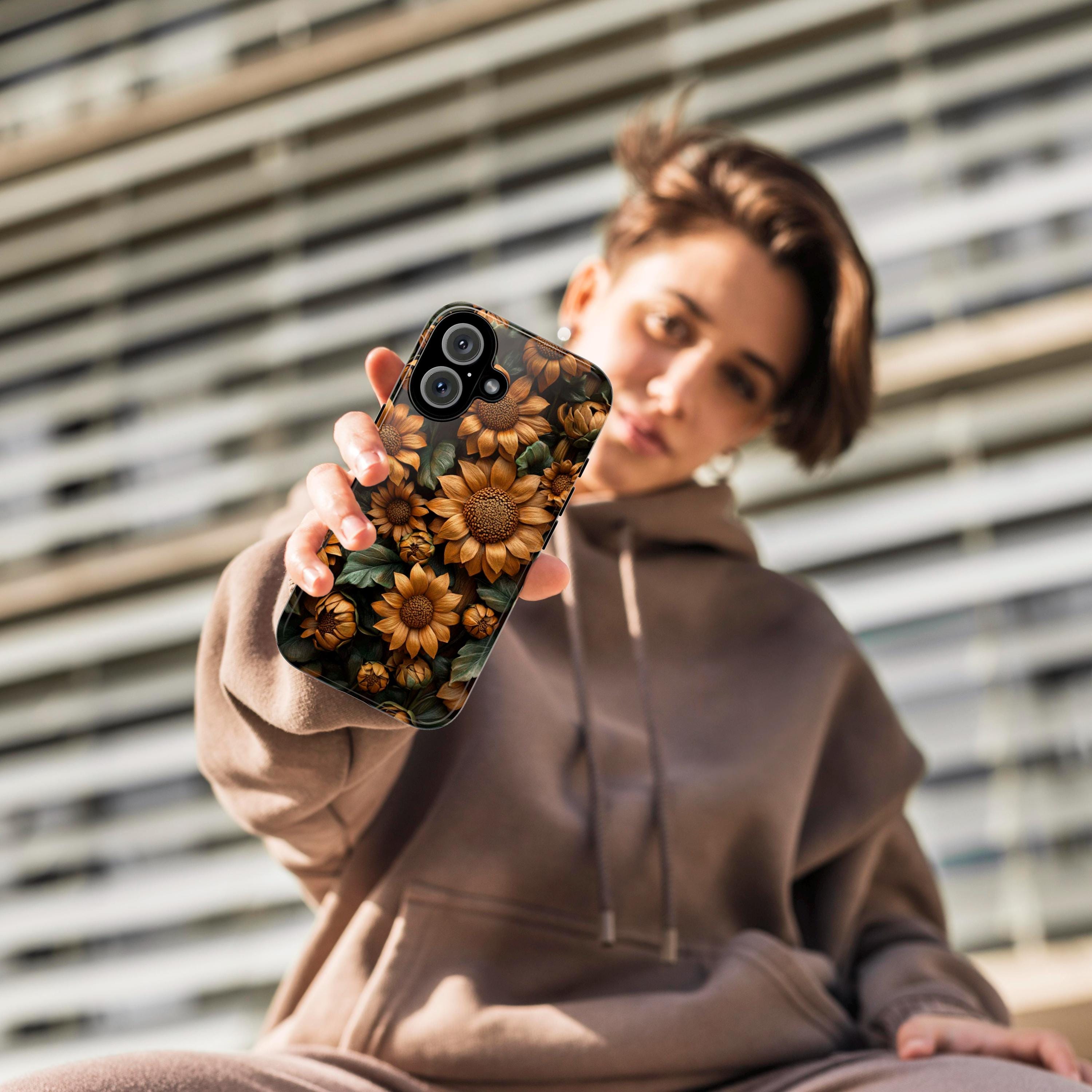 3D Sunflowers Wood Carved Flowers Phone Case, Floral Artistic Protective Cover for iPhone 16, 15, 14, 13 Magsafe & Samsung, Pixel, 439.38