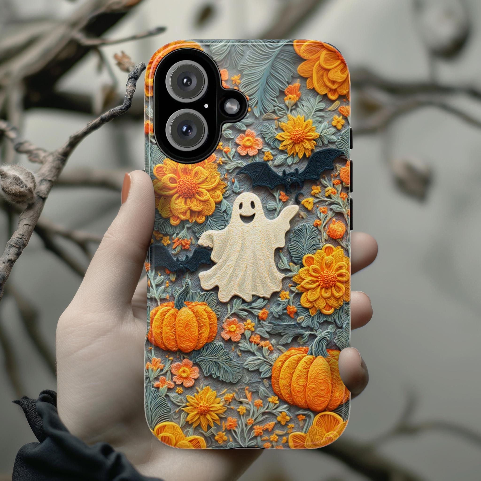 Halloween Ghost Pumpkin Phone Case | Cute Autumn Fall Seasonal Design | Spooky Cozy for iPhone 17 16 15 Tough or Magsafe, Samsung, 475.31