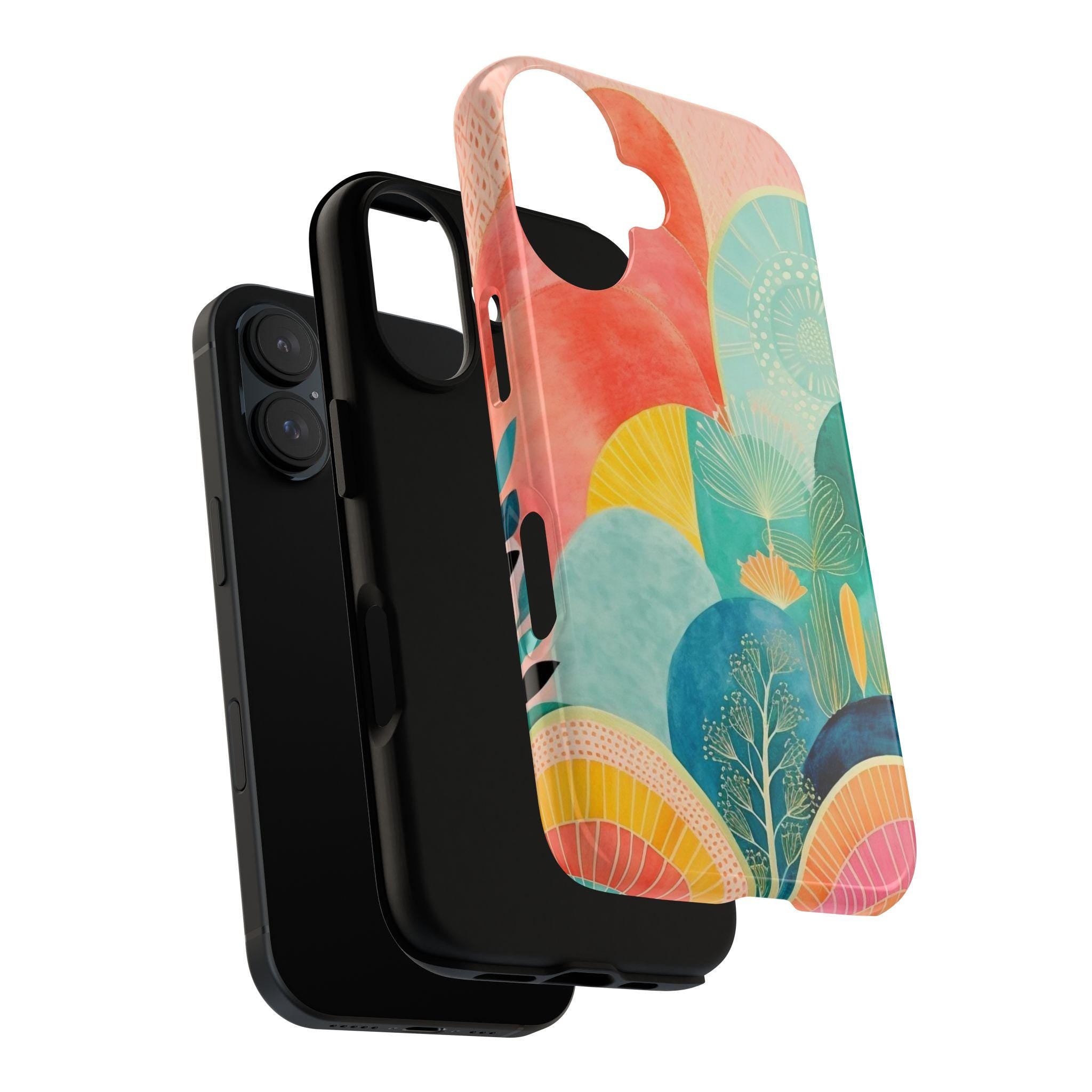 Boho Abstract Landscape Phone Case, Aesthetic Watercolor Phone, Painting Art Cover for iPhone 15 14 13 12 11 Pro Max Plus / Galaxy S25, 135