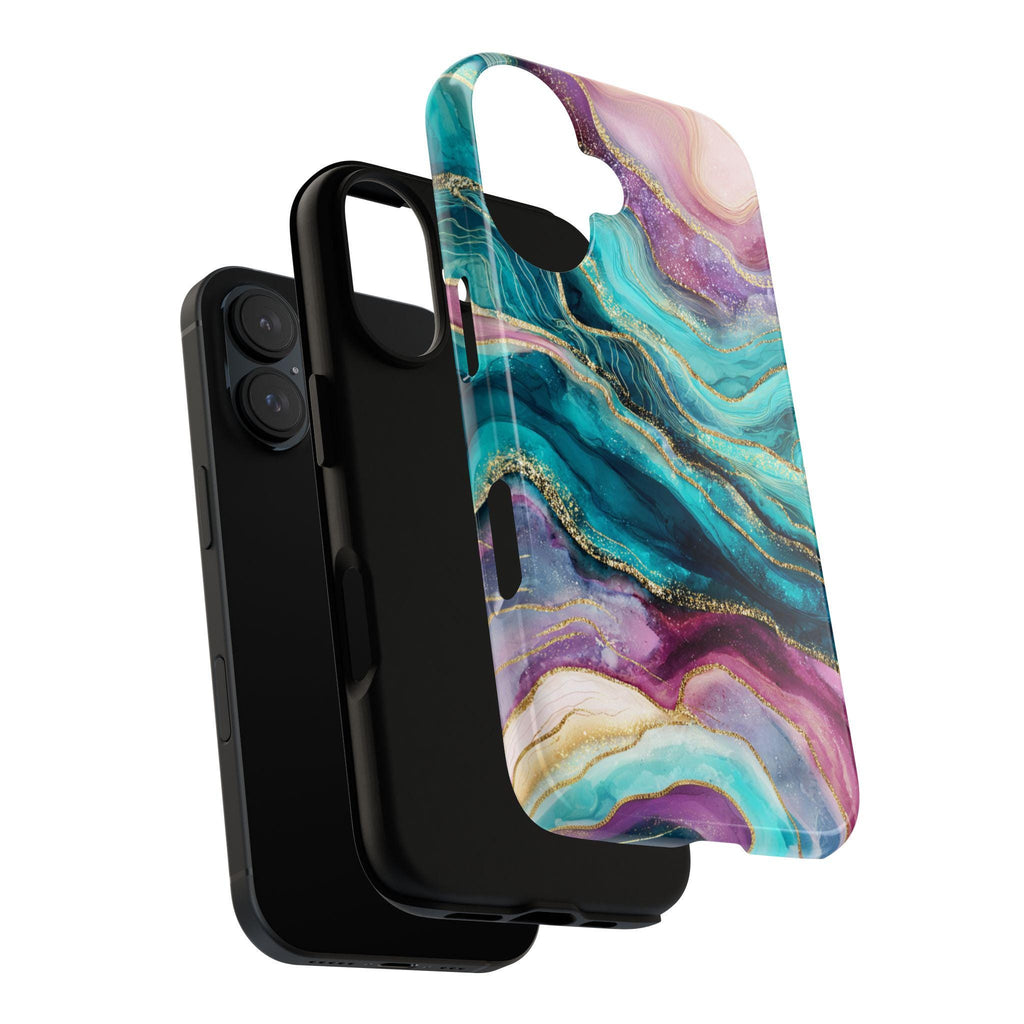 Pink Teal Bold Marble with Gold effect Phone Case, Stylish Protective Cover for iPhone and Android, Chic Modern Aesthetic Accessory, 479.2