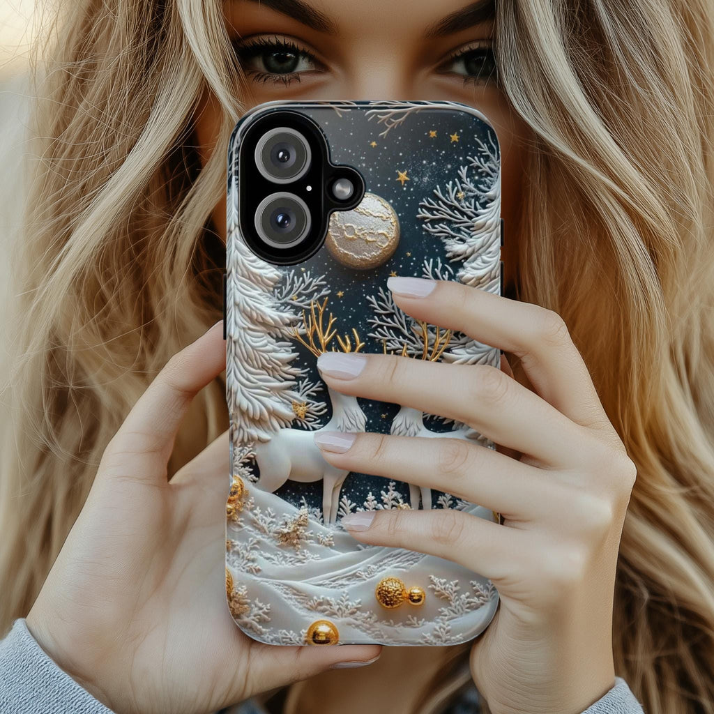 Winter Forest Reindeer Phone Case, Snowy Christmas Deer MagSafe for iPhone 16 15 14 13 12 Pro Max Plus, Samsung S24 Ultra, Pixel 8, 433.19