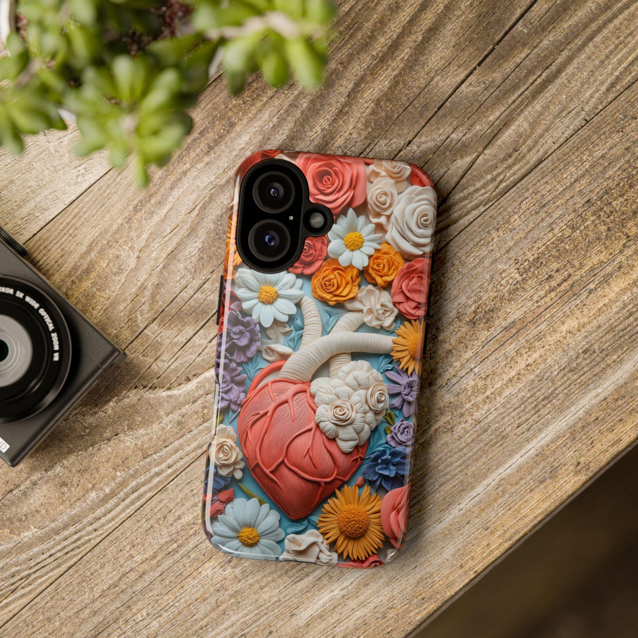3D Floral Anatomy Heart Phone Case, Anatomical Art Design, Floral Human Cover for iPhone 16 15 14 13 Magsafe or Tough Case, Galaxy, 435.1