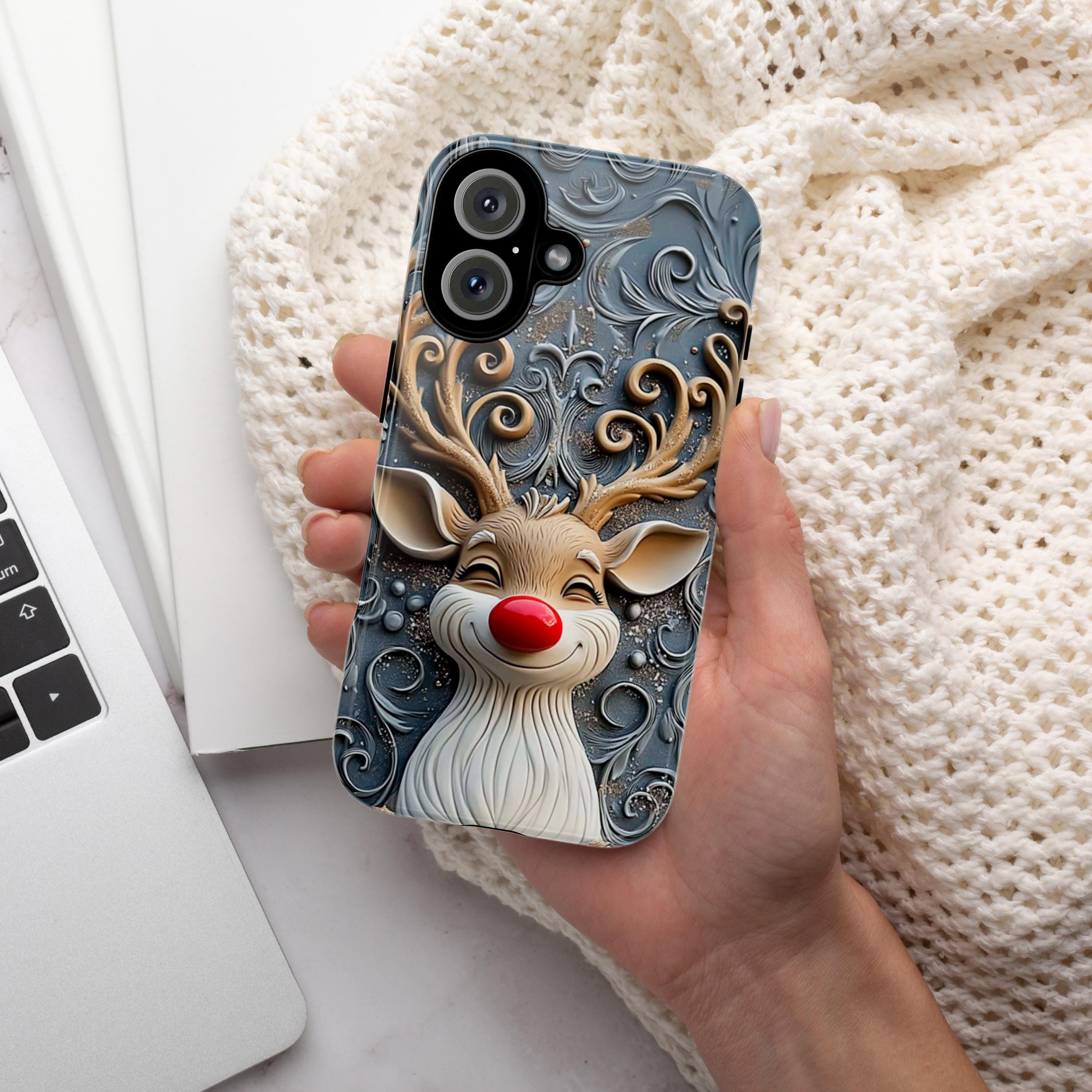 Xmas Rudolph Reindeer Phone Case, Festive Christmas Design, Cute Festive Phone Cover, Xmas Gift for iPhone 16 15, Samsung Galaxy, 433.16