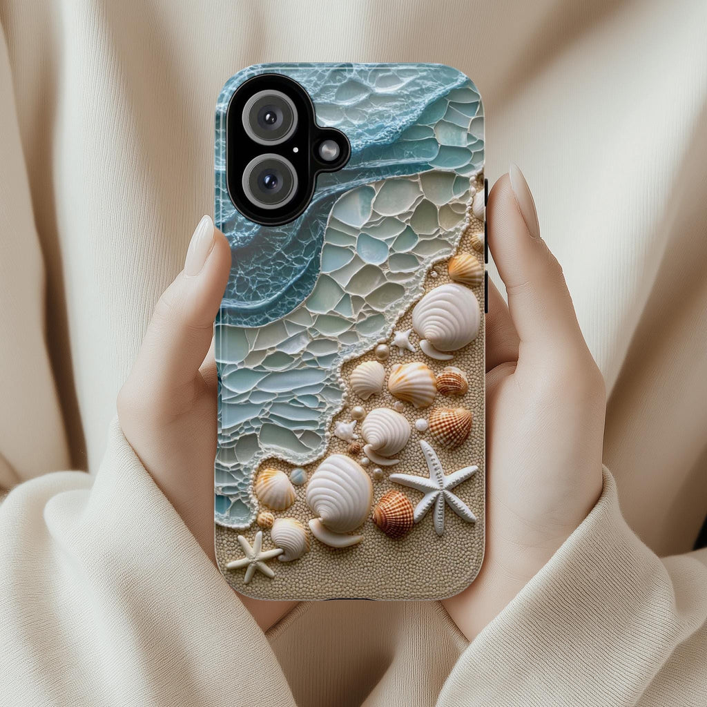 Ocean Seashell Wave Phone Case, Coastal Beach Aesthetic Design for iPhone 16, 15, 14, 13 Magsafe, Samsung Galaxy S25, Pixel 9, 455.10