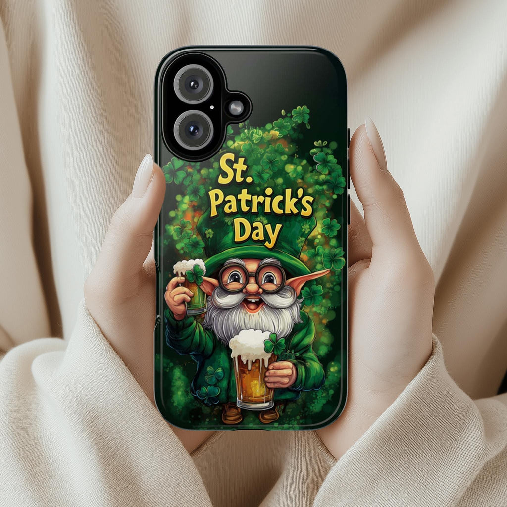 St. Patrick's Day Phone Case with Cute Gnome and Shamrocks, Lucky Irish Inspired Cover for iPhone 16, 15, Samsung Galaxy S24, 457.2