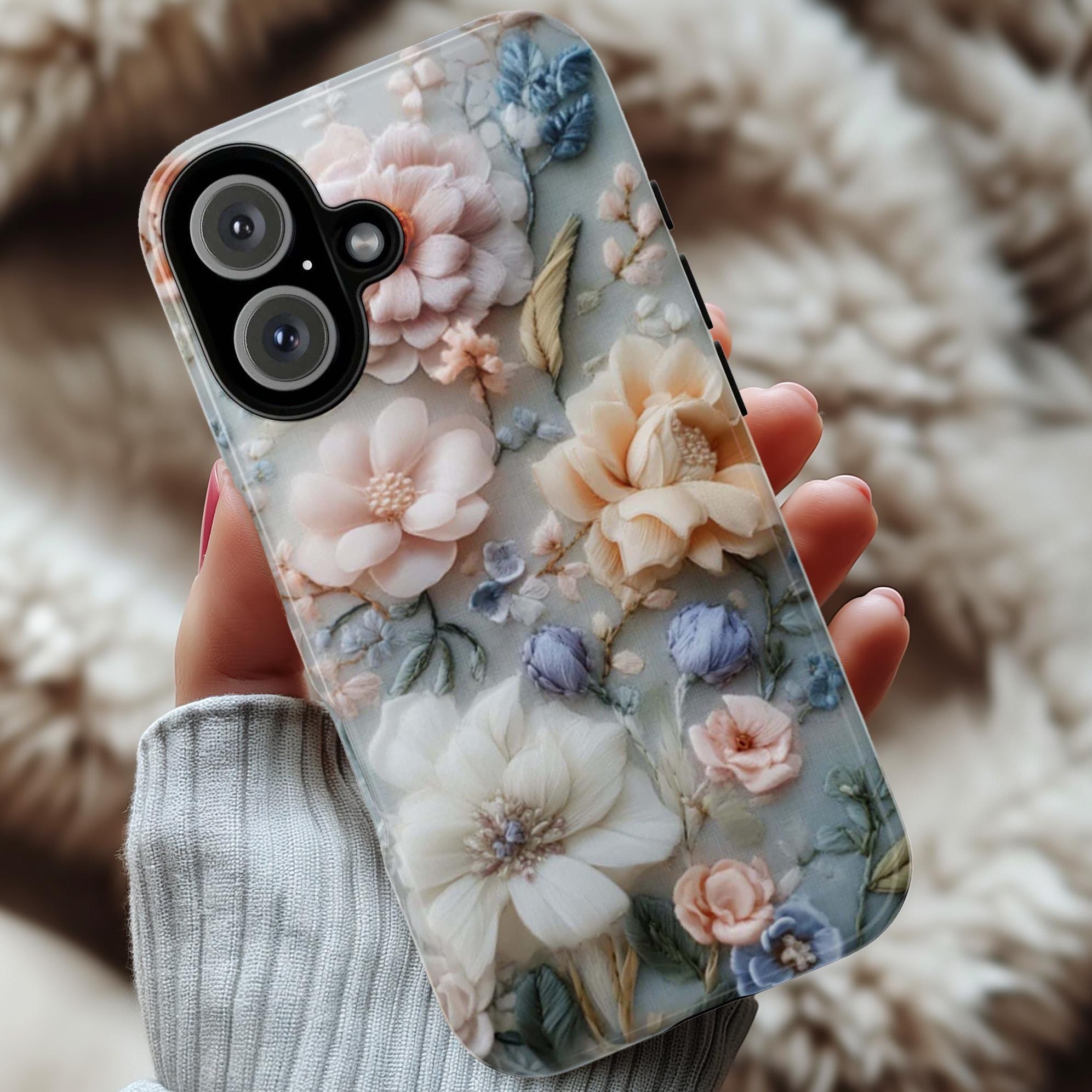 Spring Floral Art Phone Case, Pastel Bloom 3D Design, Floral Garden Case for iPhone 16 15 14 13 Pro Max Plus Magsafe, Samsung S24, 439.43