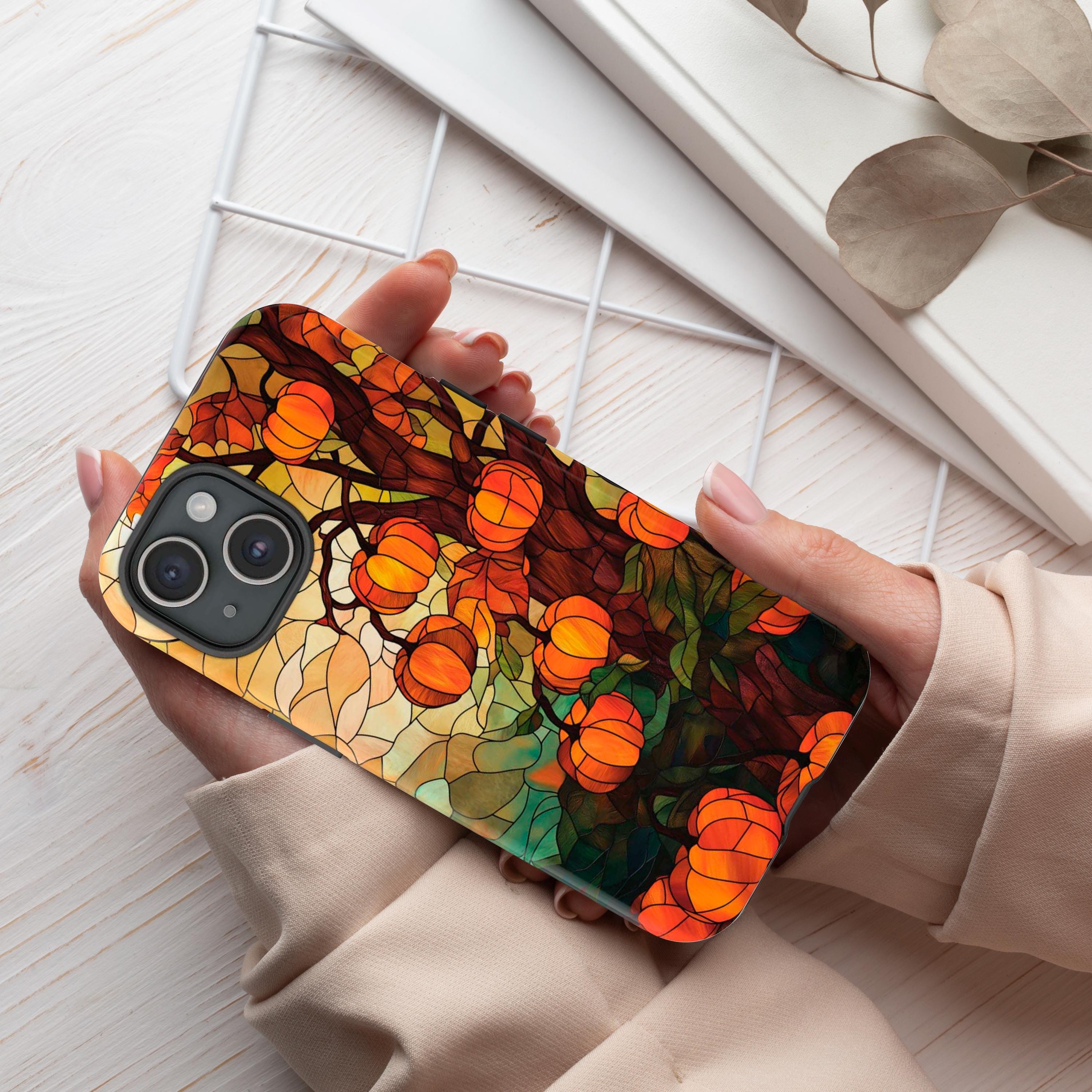 Witchy Pumpkins Phone Case Halloween Lover Phone Cover Fall Stained Glass Gift for iPhone 16 15 14 13 12 11 8 Galaxy S 24 23 22 21 20 Pixel